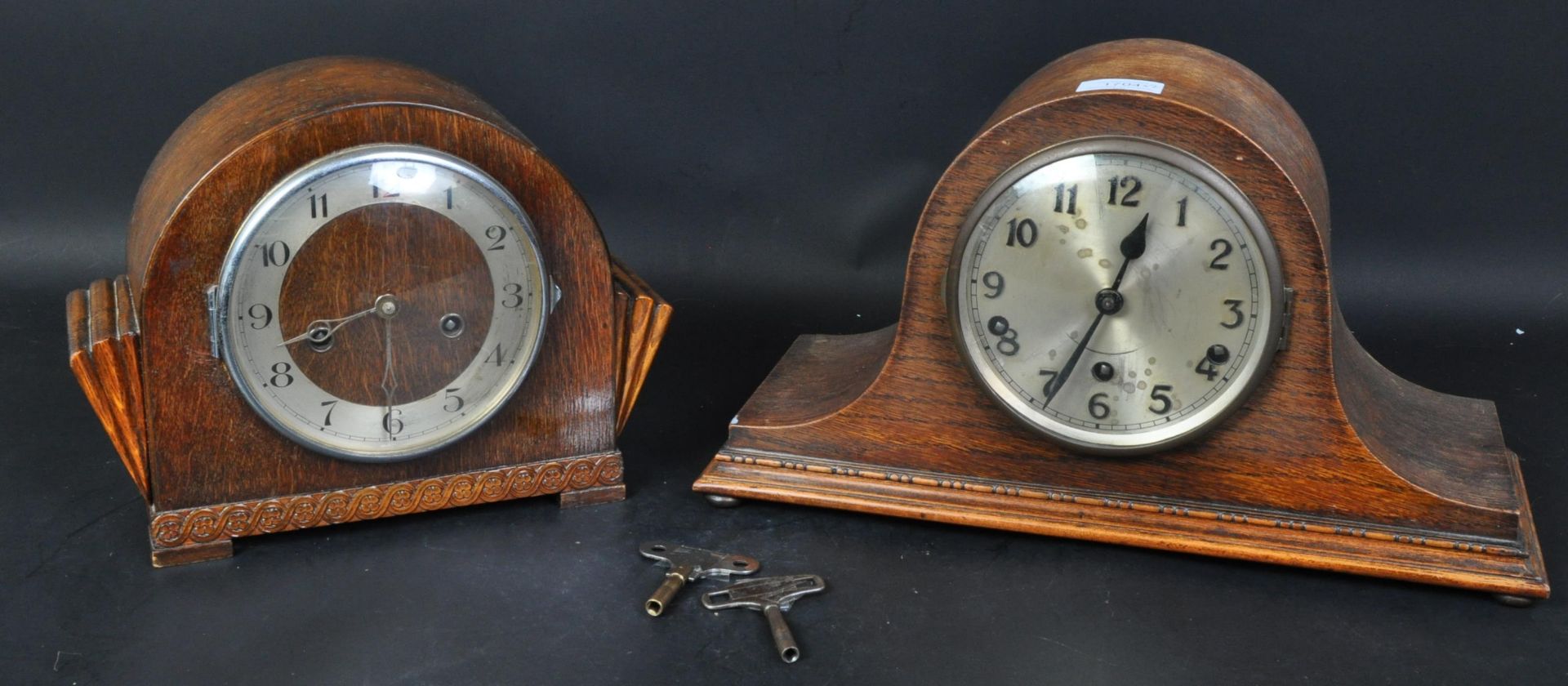 1940'S DOME TOP OAK CASED MANTEL CLOCK & ANOTHER