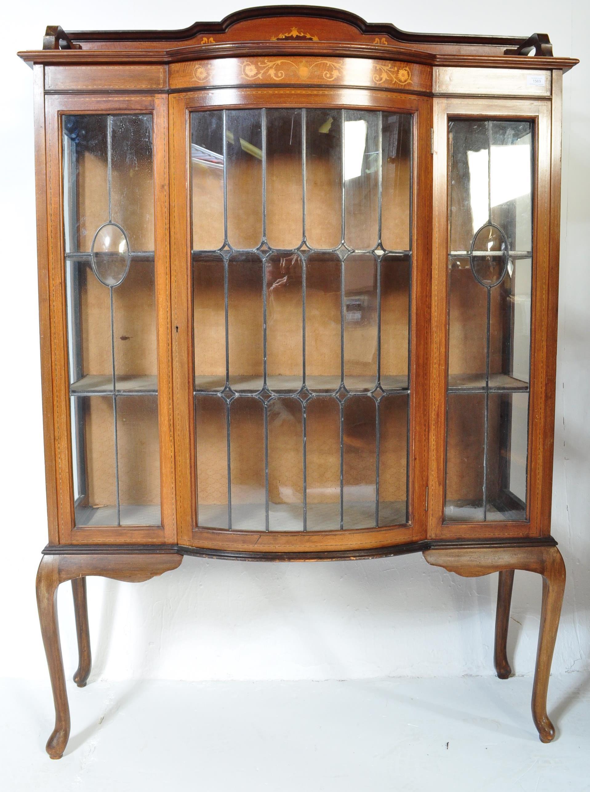 EDWARDIAN MAHOGANY & LEADED GLASS CHINA DISPLAY CABINET