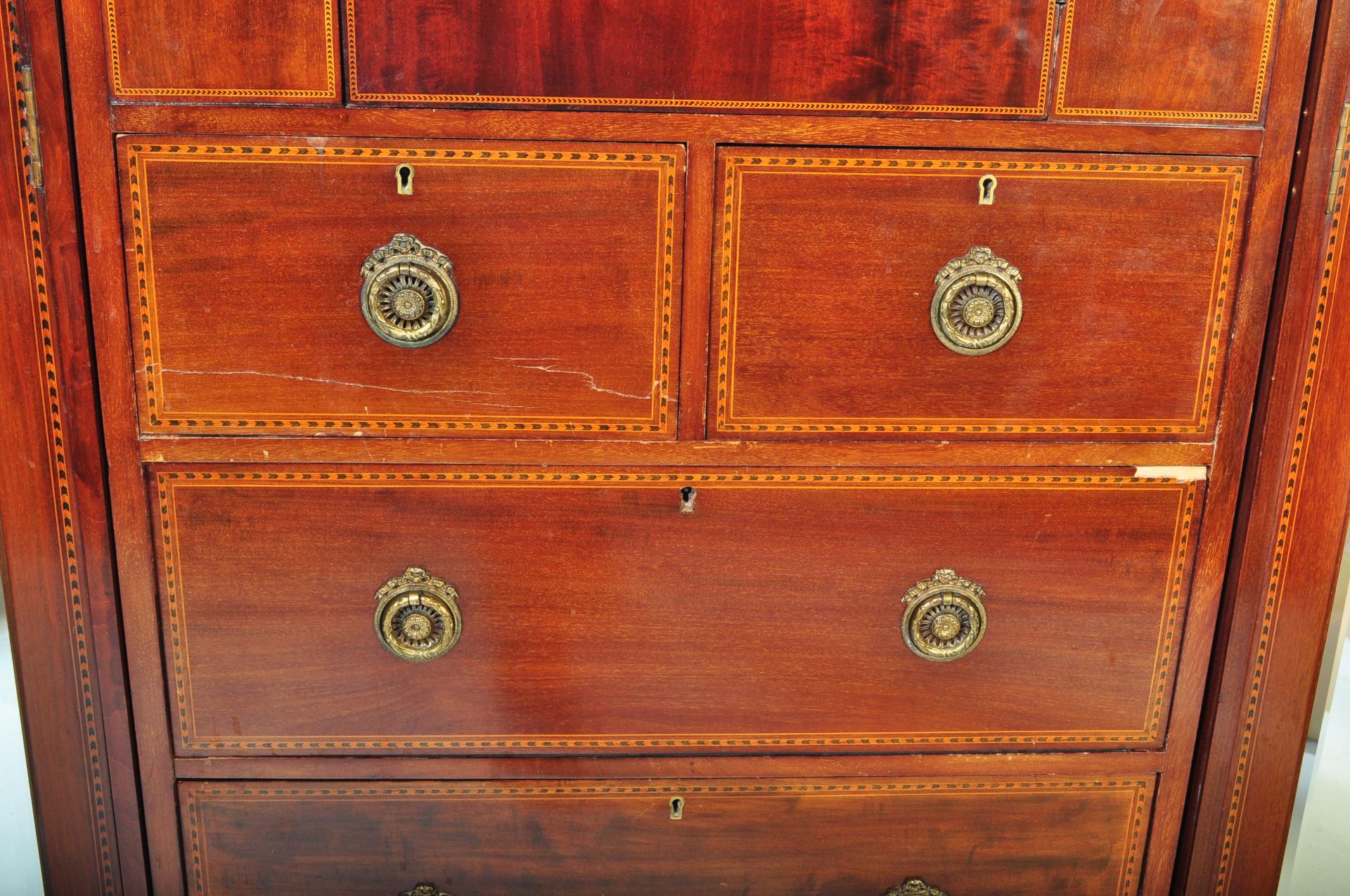 EDWARDIAN MAHOGANY INLAID TRIPLE WARDROBE COMPACTUM - Image 6 of 6