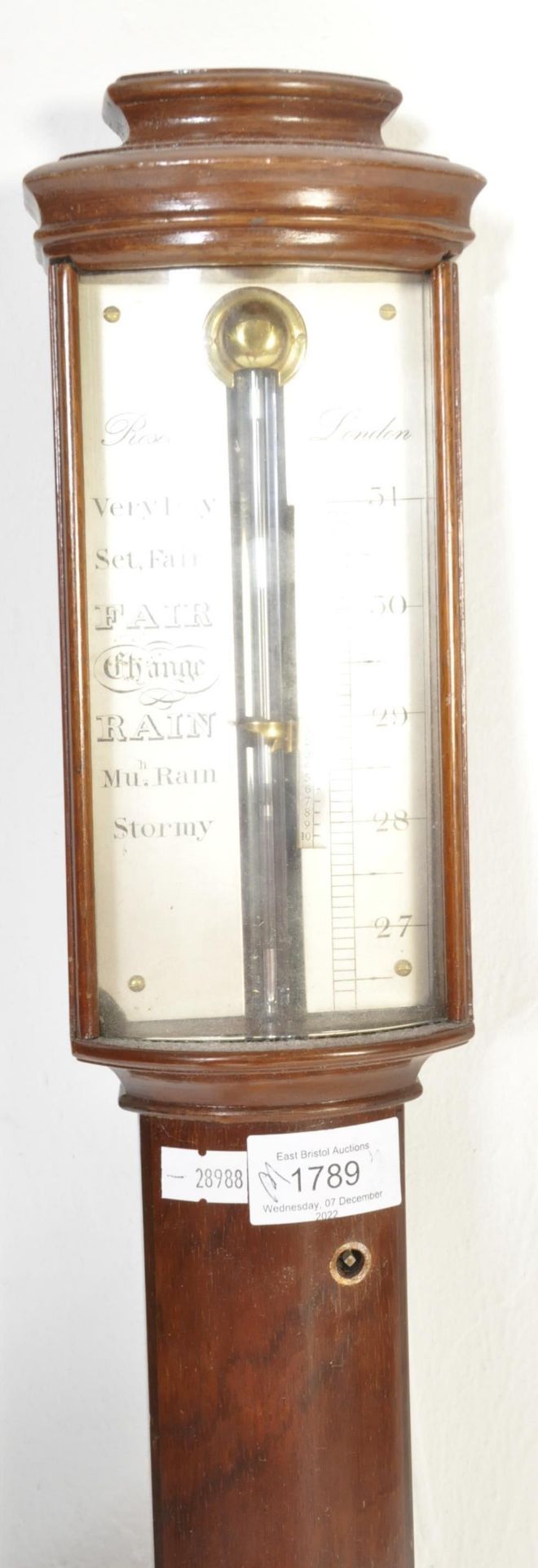 ROSETTI OF LONDON MAHOGANY STICK BAROMETER - Bild 2 aus 4