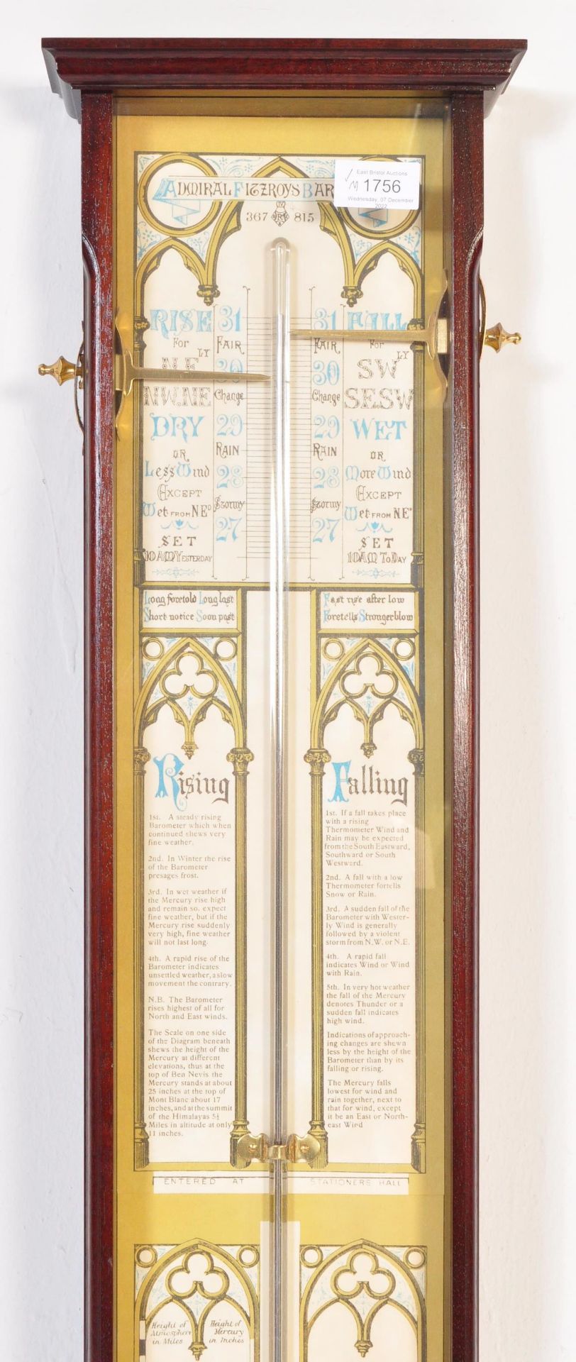 MAHOGANY CASED ADMIRAL FITZROY WALL BAROMETER - Image 4 of 6