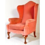 QUEEN ANNE REVIVAL MAHOGANY WING BACK ARMCHAIR