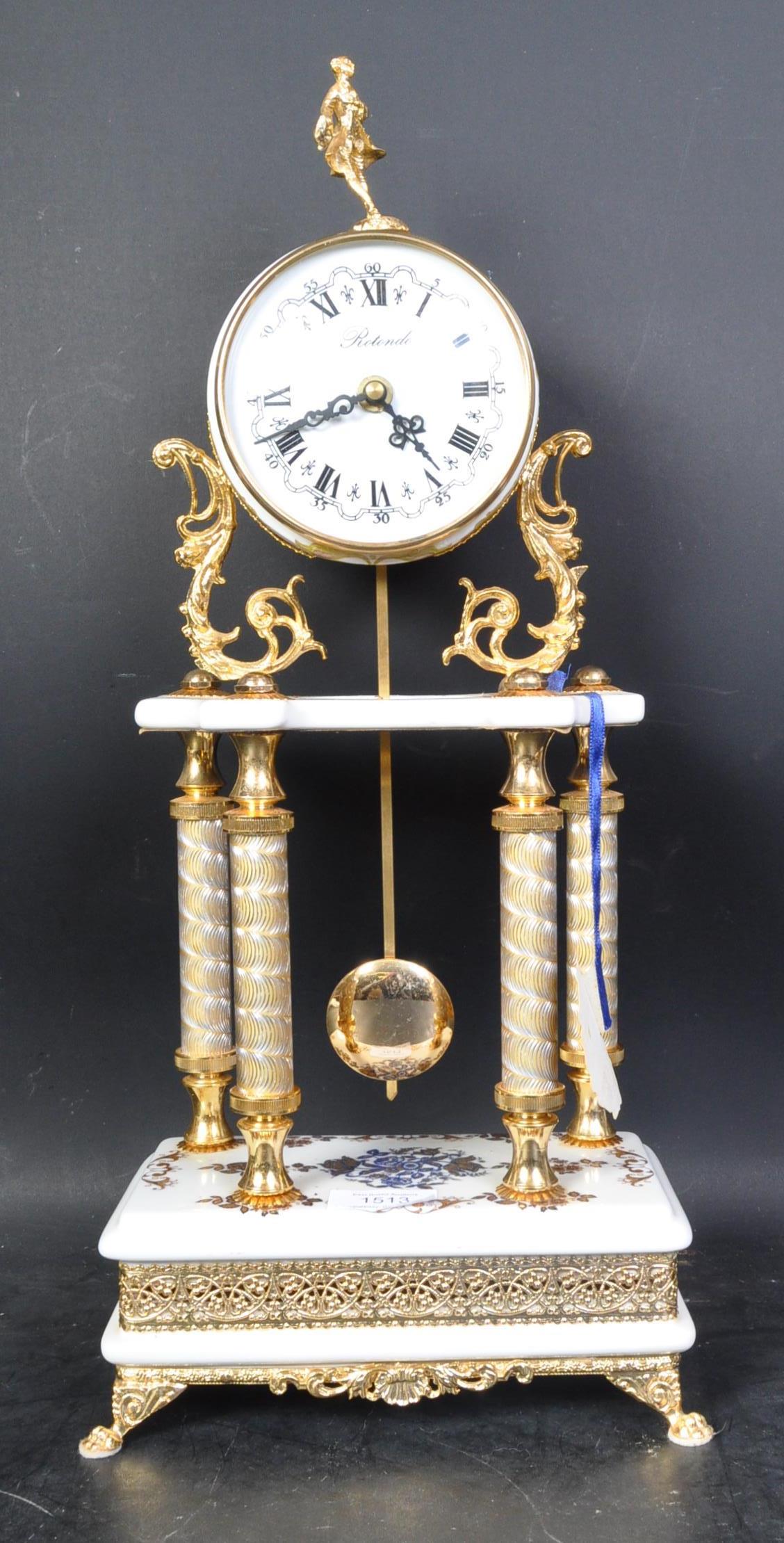 VINTAGE FRENCH STYLE ROTANDO CERAMIC & GILT METAL MANTEL CLOCK - Image 3 of 5