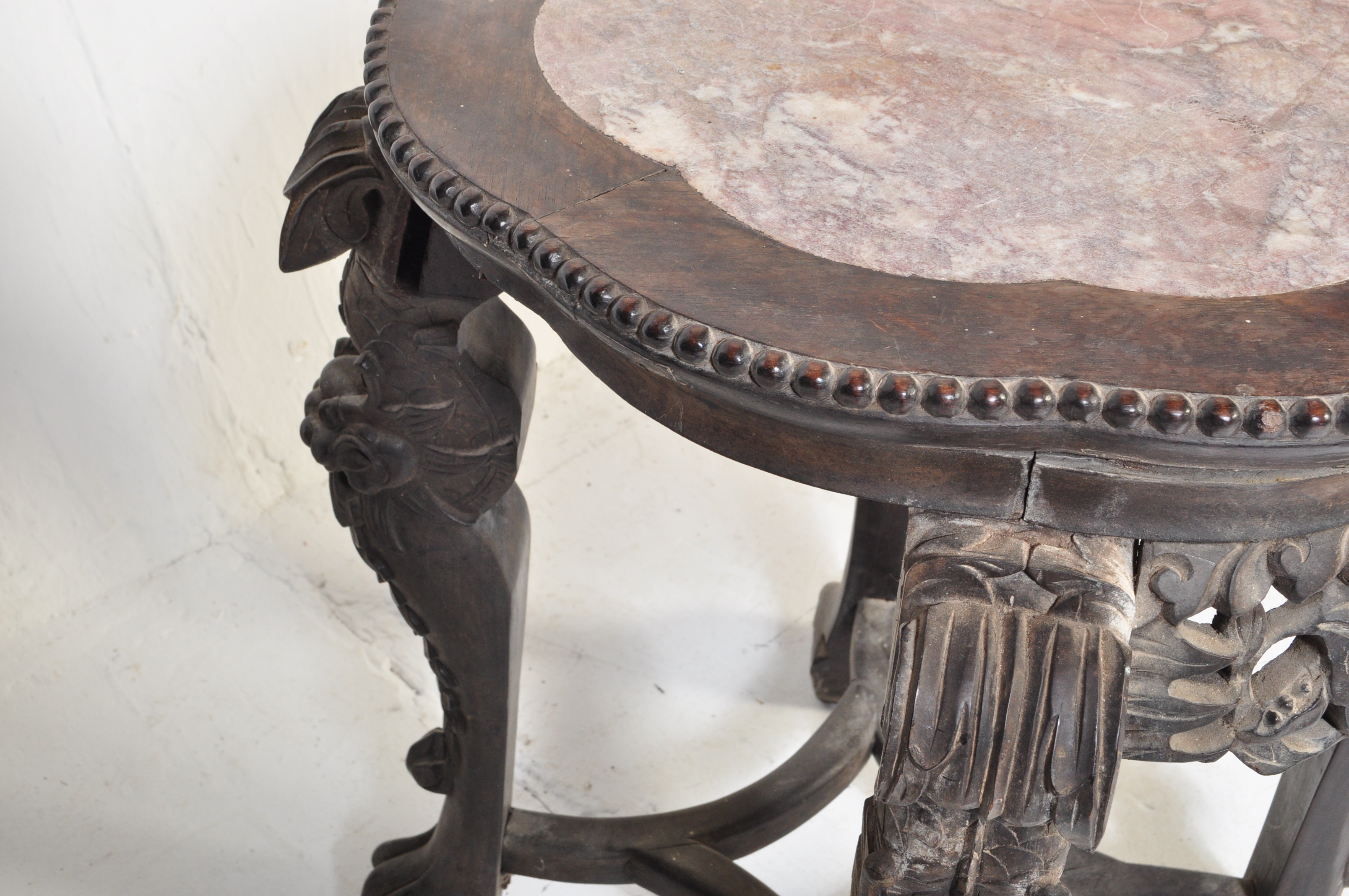 19TH CENTURY CHINESE HARDWOOD & MARBLE PLANT STAND - Image 6 of 6