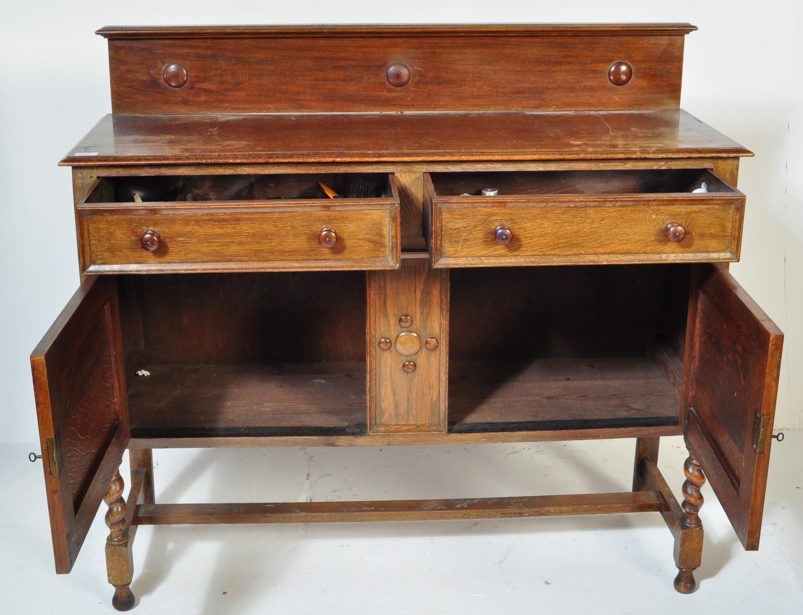 1920'S JACOBEAN REVIVAL SOLID OAK SIDEBOARD CREDENZA - Image 4 of 6