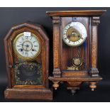 EARLY MARQUETRY WALL HANGING CLOCK & ANOTHER