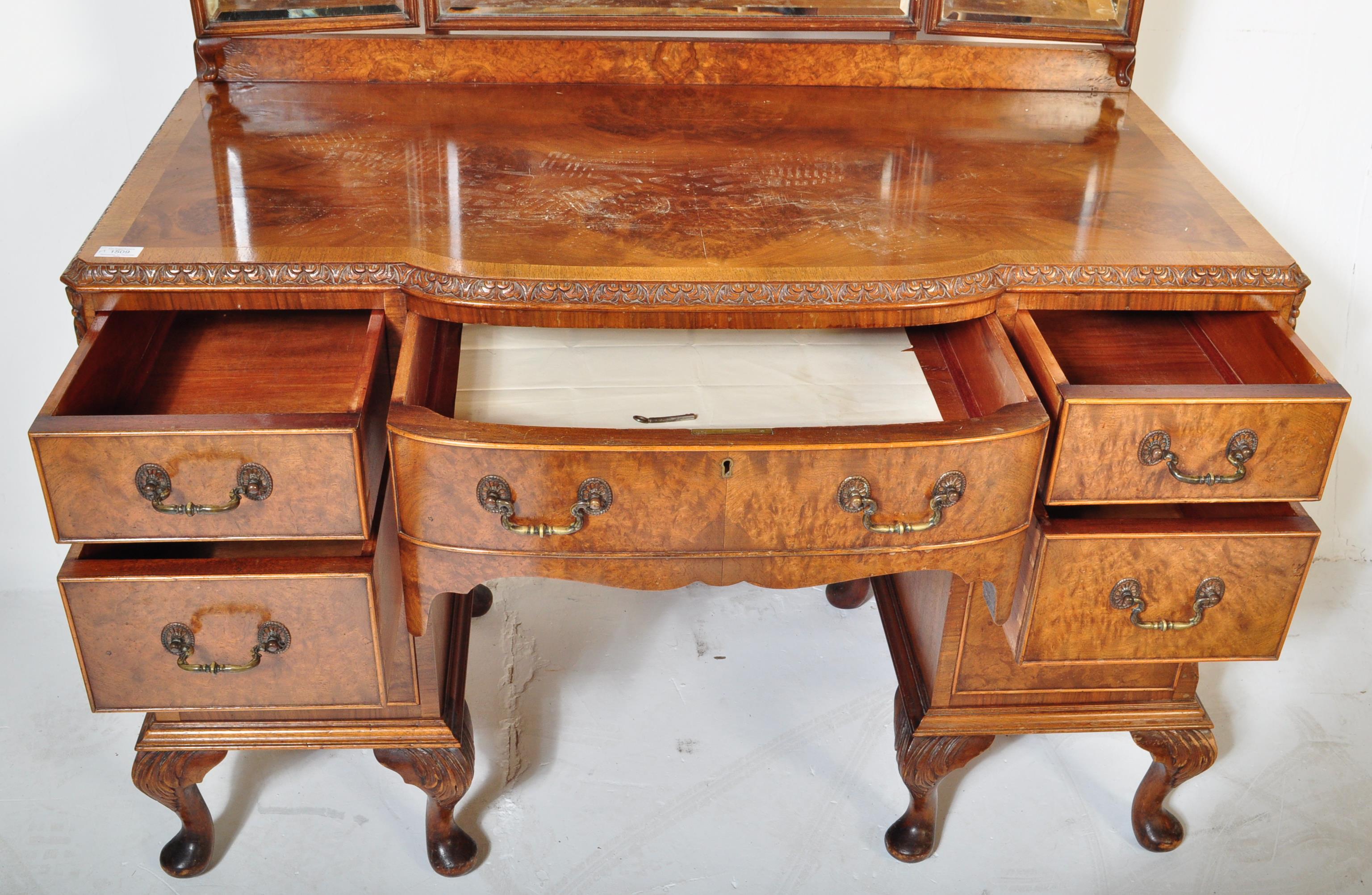 QUEEN ANNE BURR WALNUT DRESSING TABLE CHEST - Image 5 of 5