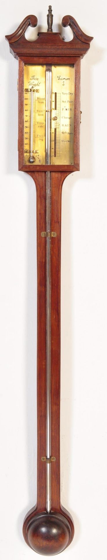 GEORGE III MAHOGANY THOMAS WRIGHT SARUM BAROMETER