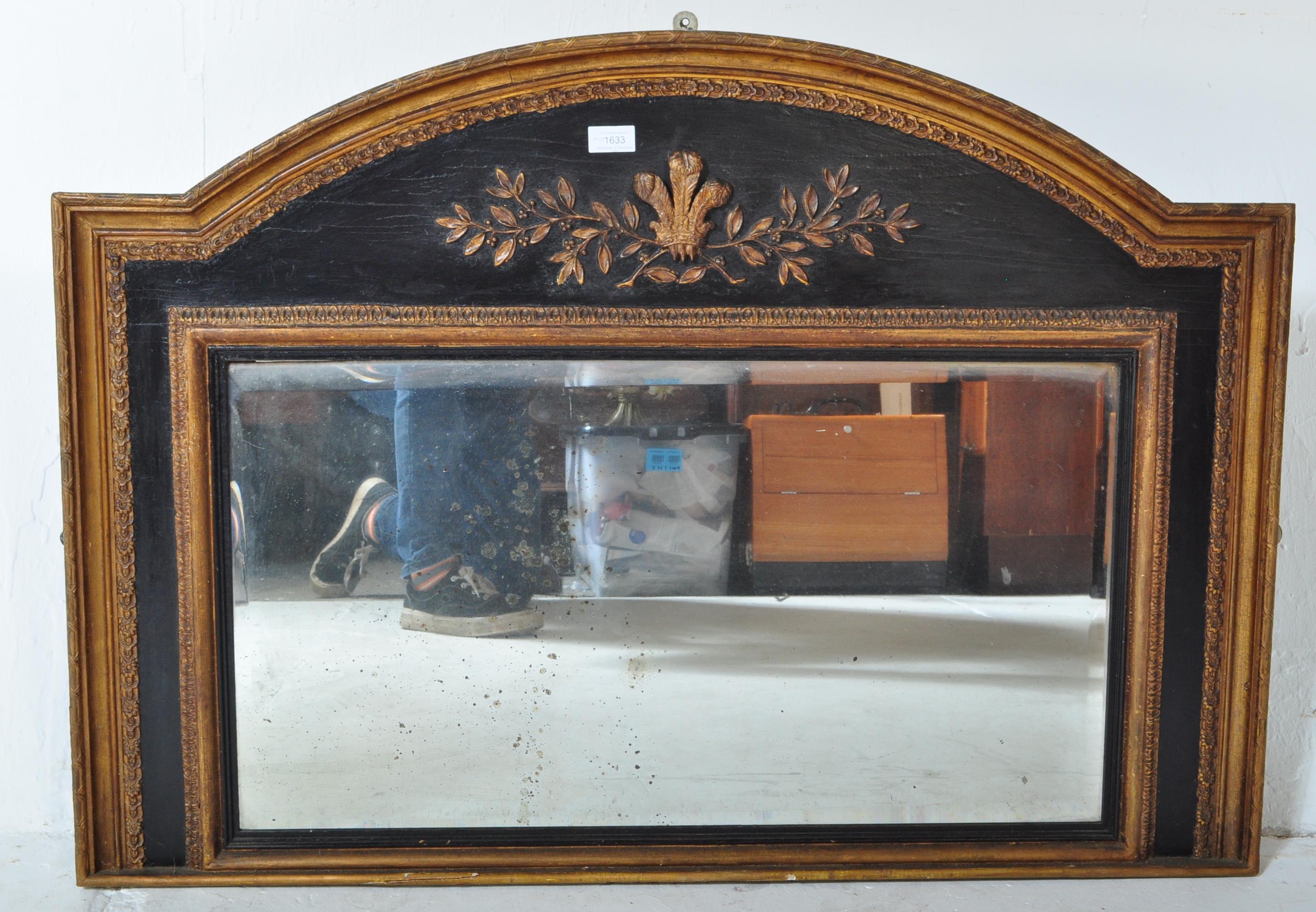 VICTORIAN EBONISED & GILT OVERMANTEL WALL MIRROR