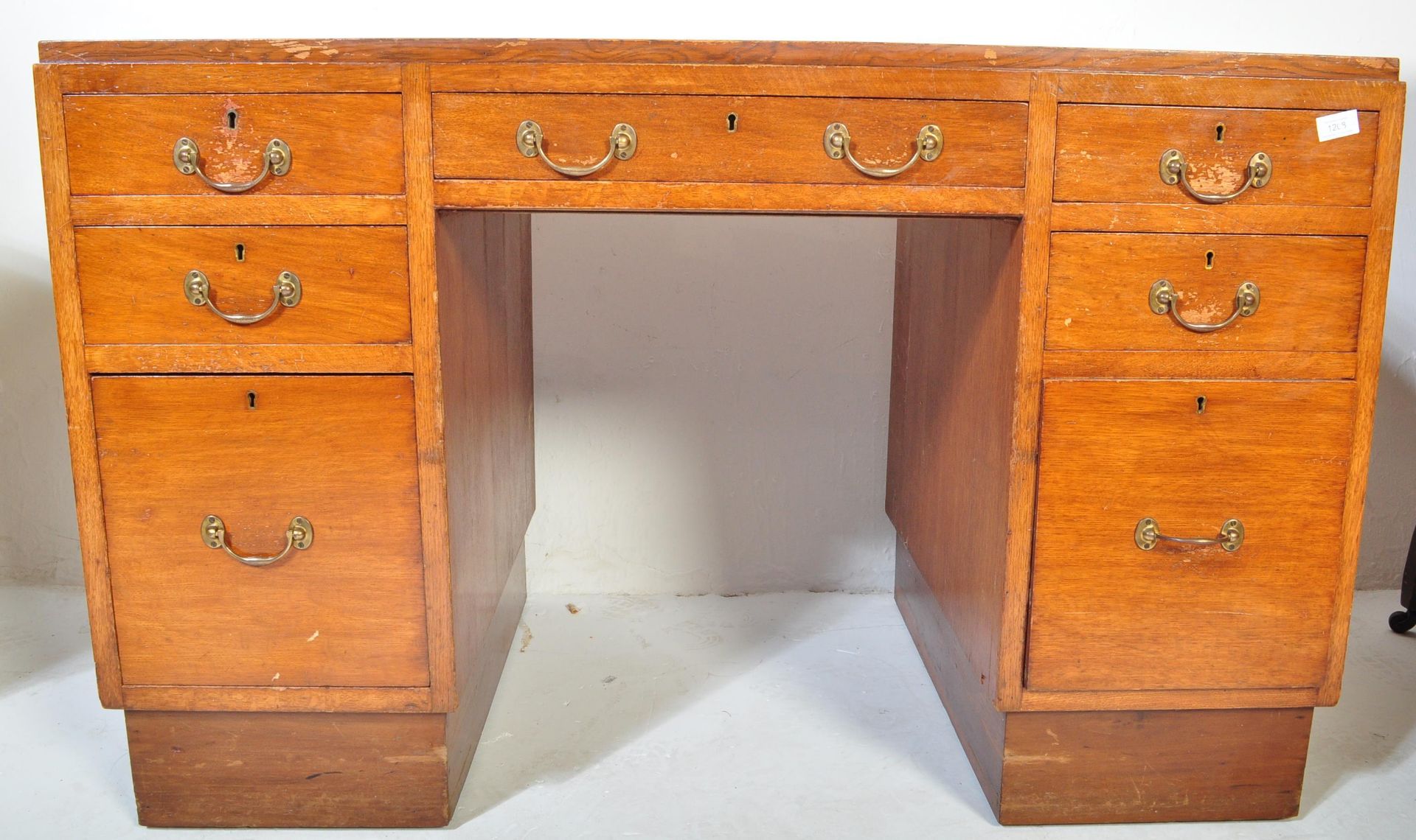 MID CENTURY AIR MINISTRY OAK TWIN PEDESTAL DESK