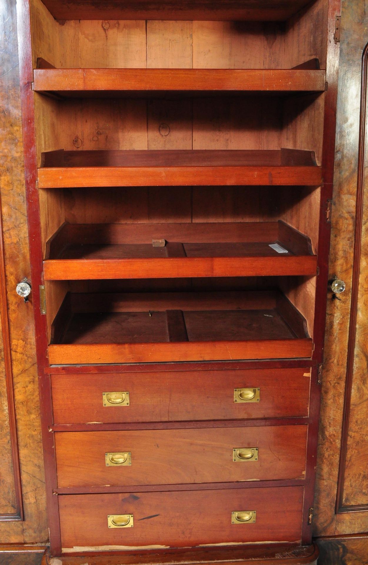 19TH CENTURY BURR WALNUT TRIPLE WARDROBE - Image 4 of 7