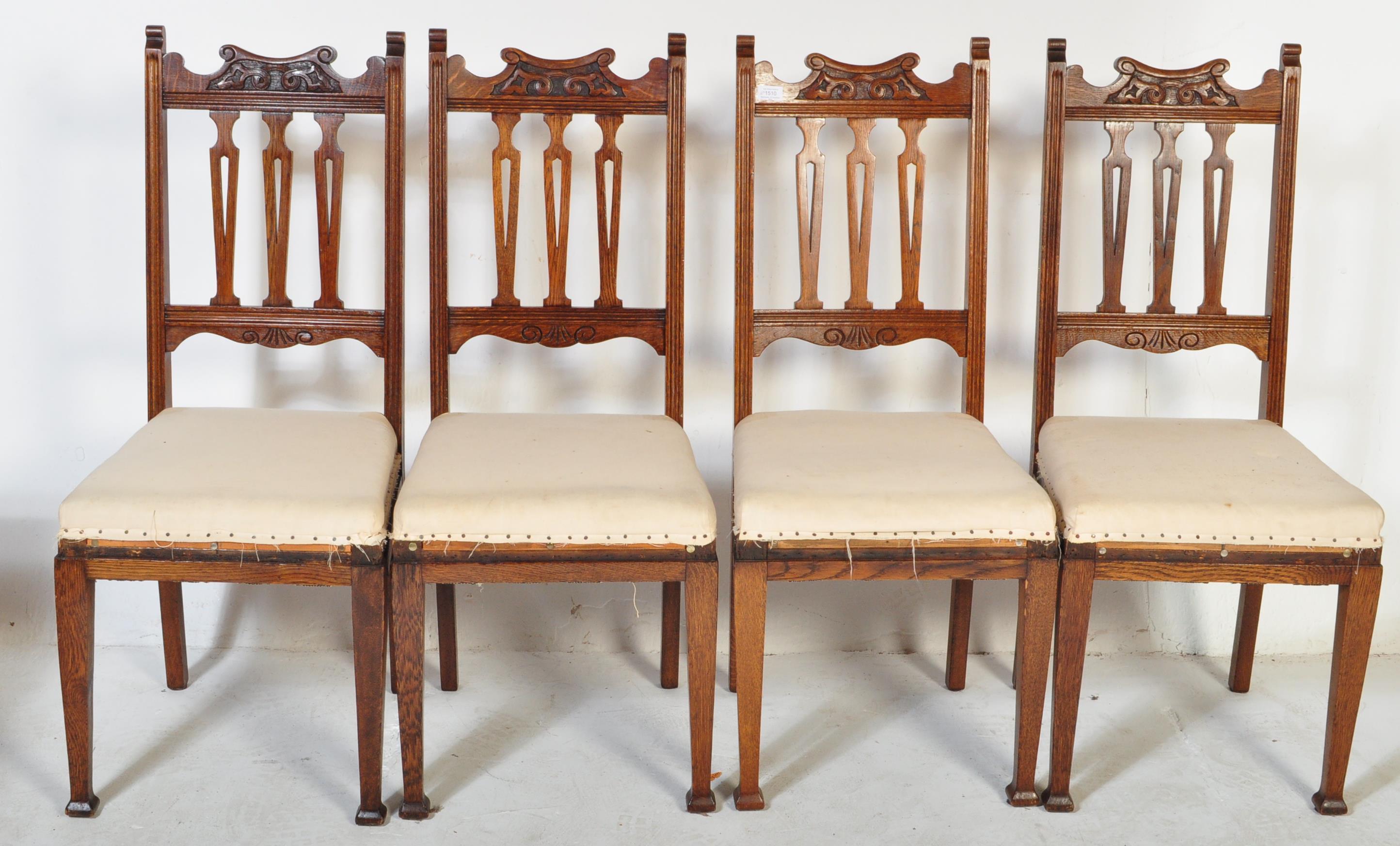 4 VICTORIAN 19TH CENTURY ARTS & CRAFTS OAK DINING CHAIRS - Image 2 of 5