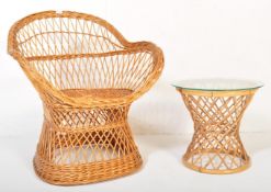 VINTAGE 1970S WICKER EGG CHAIR & SIDE TABLE