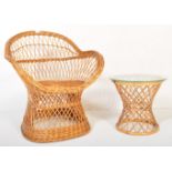 VINTAGE 1970S WICKER EGG CHAIR & SIDE TABLE