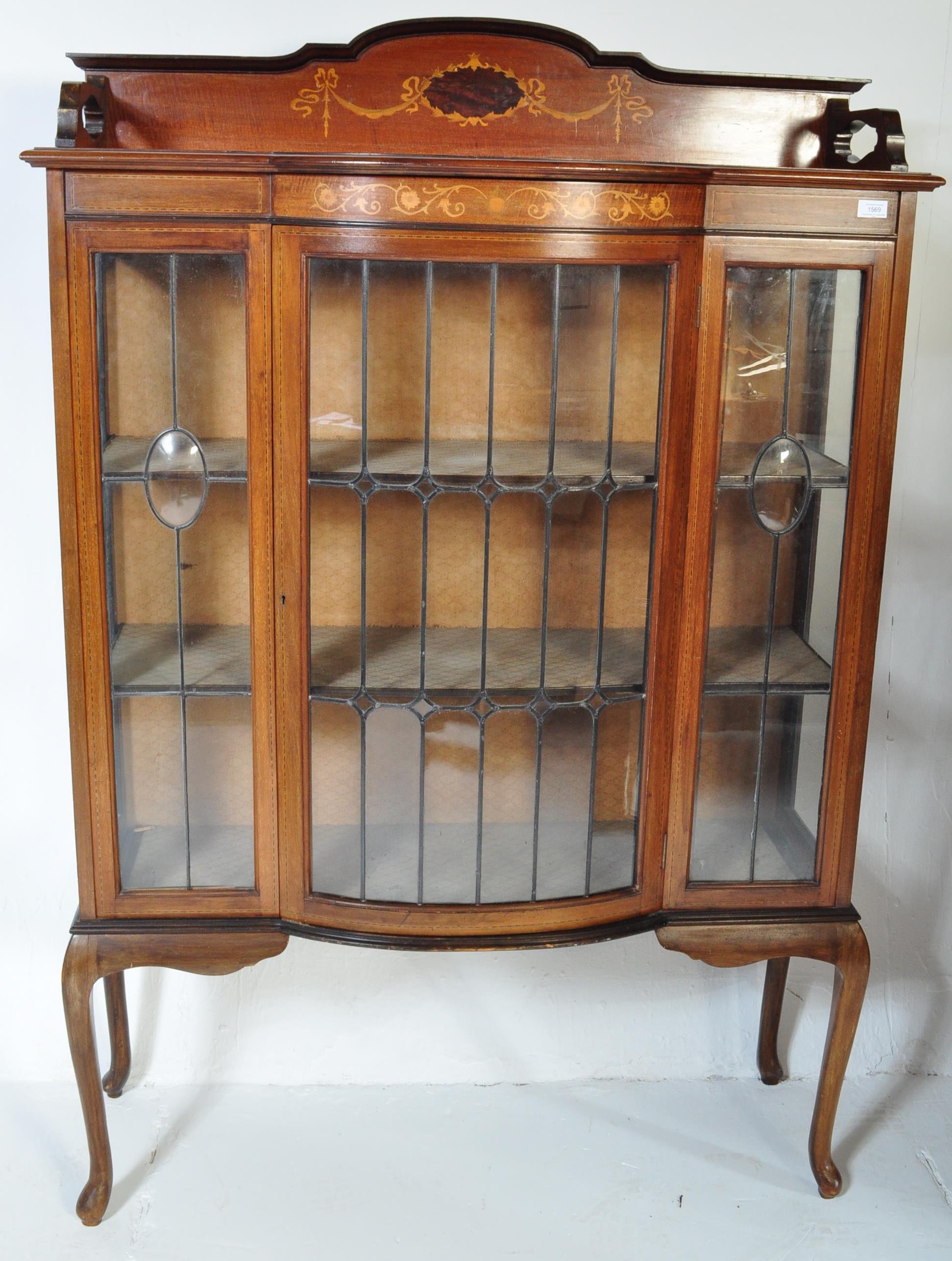 EDWARDIAN MAHOGANY & LEADED GLASS CHINA DISPLAY CABINET - Image 2 of 6