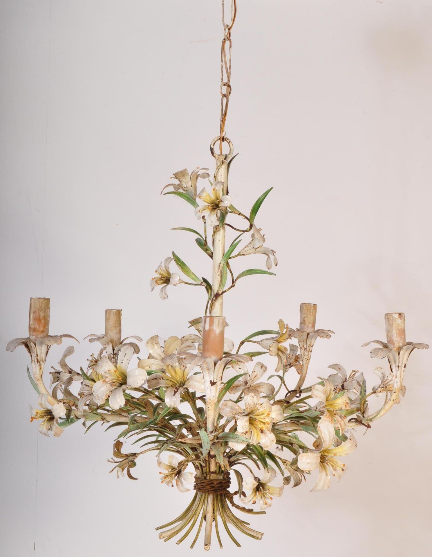 MID 20TH CENTURY ITALIAN TOLEWARE FLORAL CHANDELIER