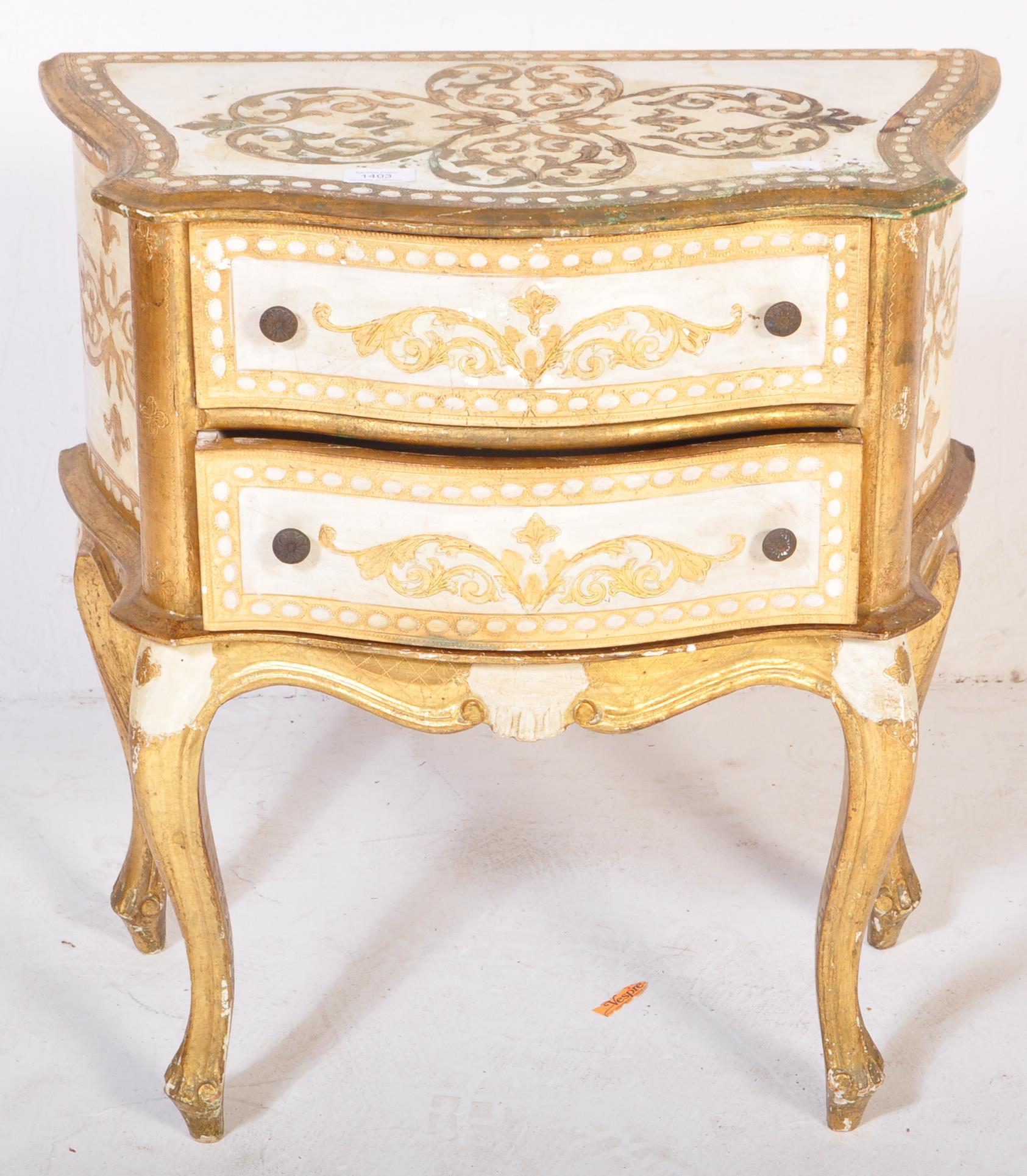 20TH CENTURY ITALIAN PAINTED GILT BEDSIDE CHEST OF DRAWERS - Image 2 of 5