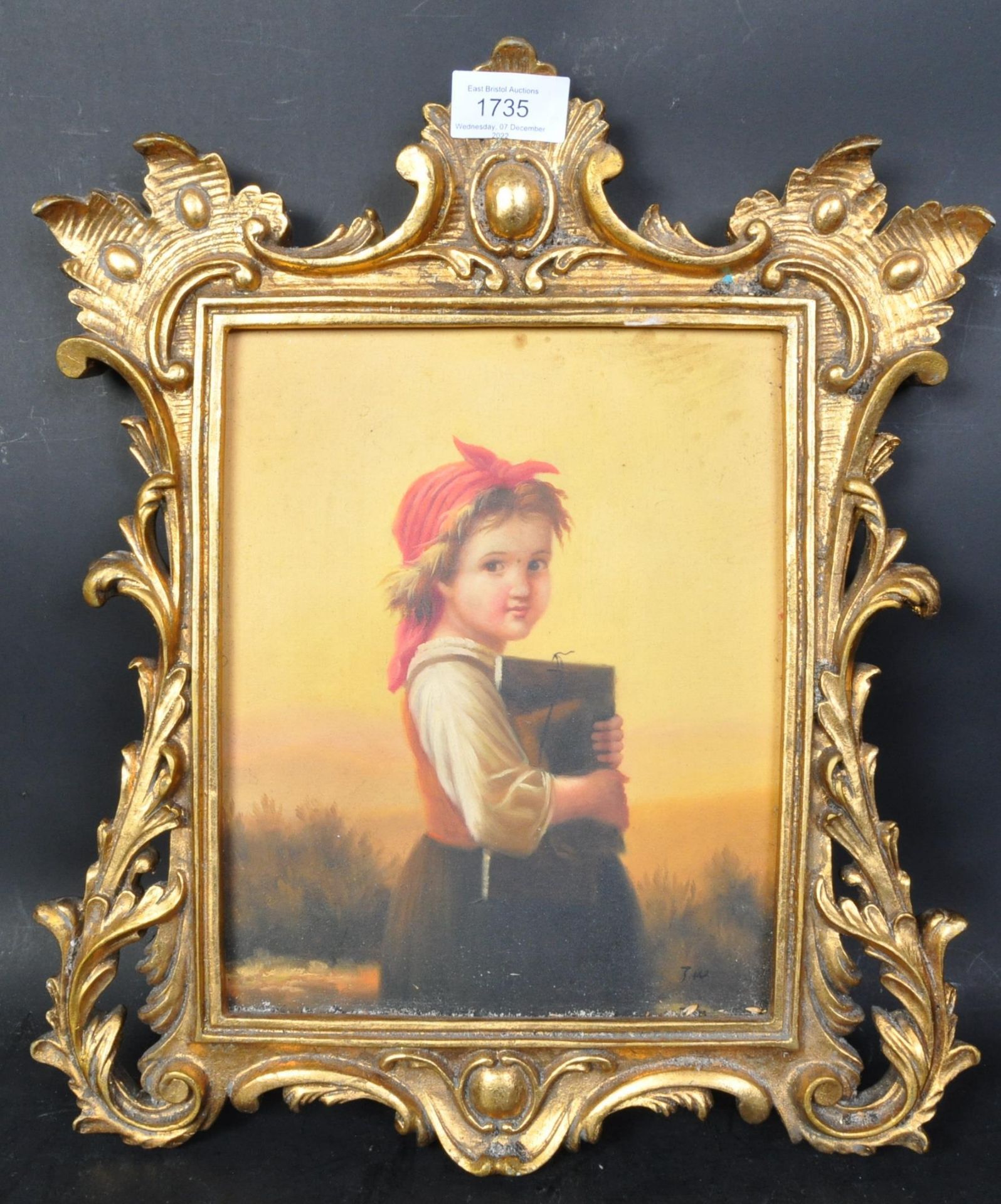 EDWARDIAN OIL ON BOARD PAINTING - GIRL HOLDING BOOK