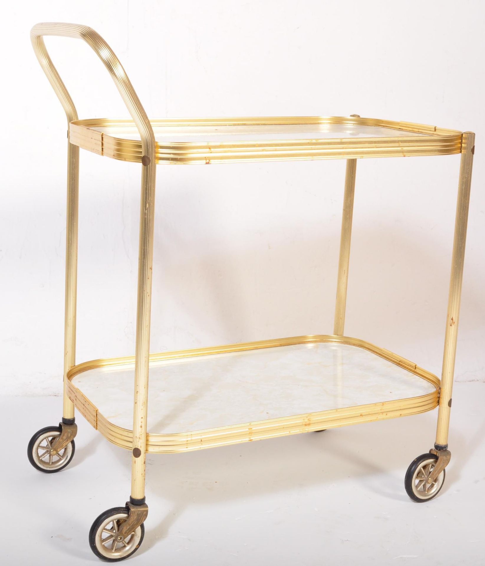 VINTAGE MID CENTURY FAUX MARBLE SERVING TROLLEY