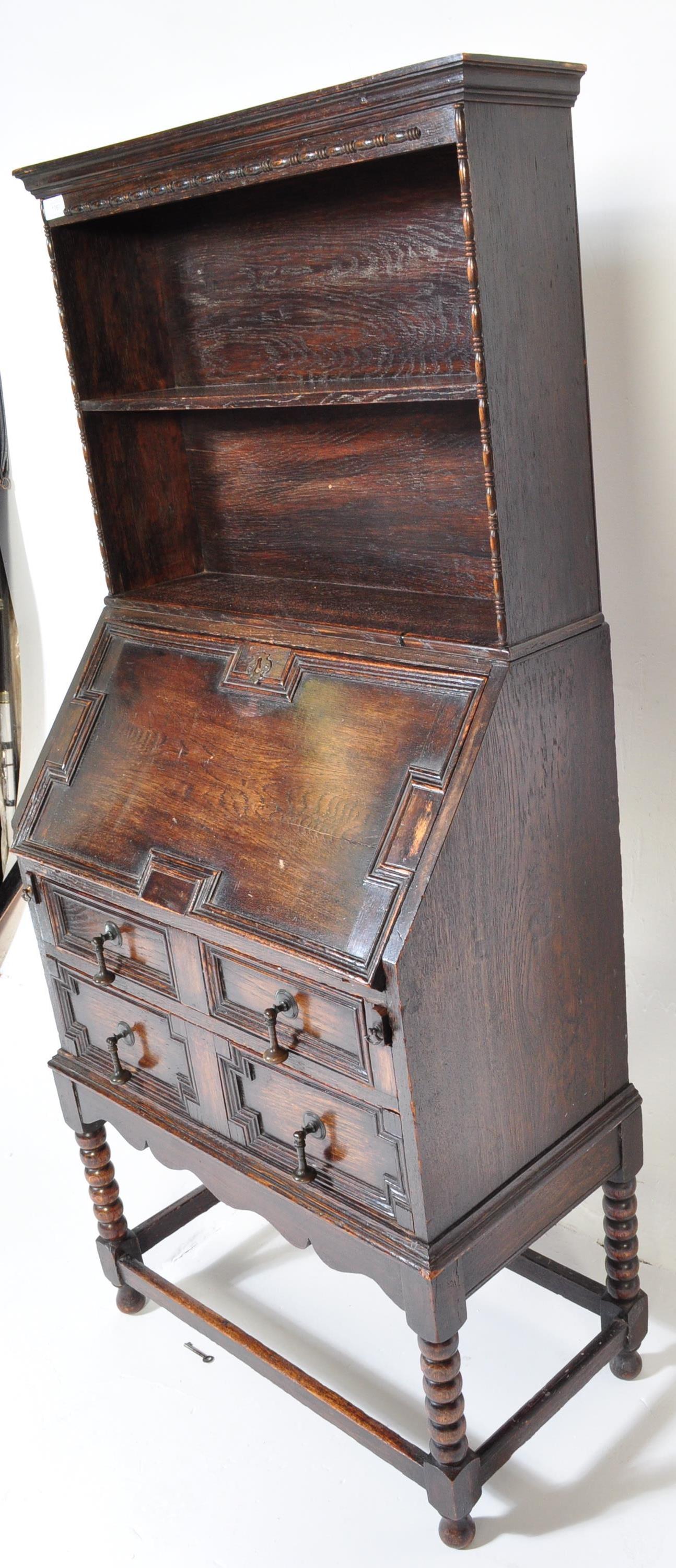 1920'S JACOBEAN REVIVAL OAK BUREAU BOOKCASE - Image 5 of 6