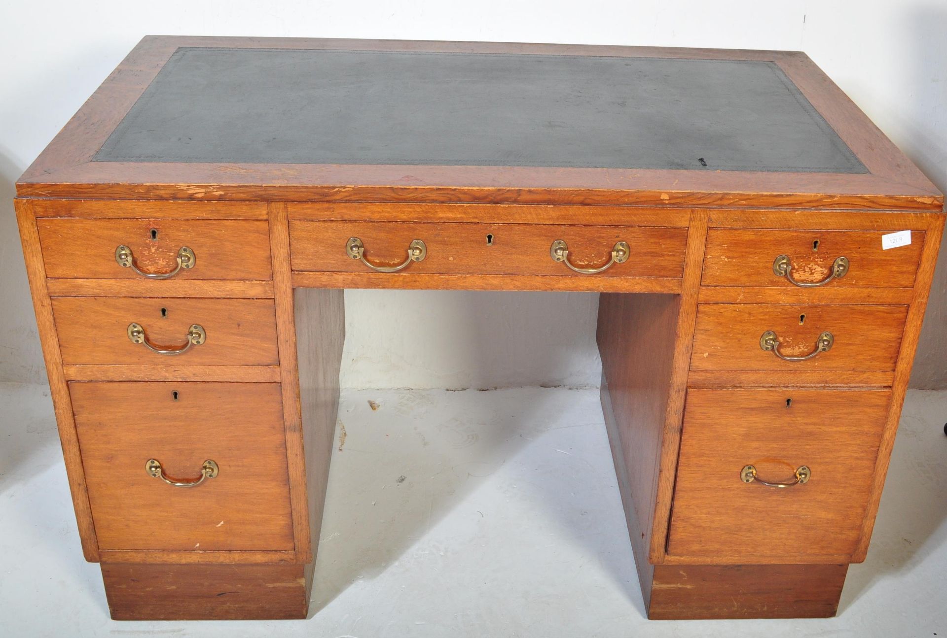 MID CENTURY AIR MINISTRY OAK TWIN PEDESTAL DESK - Image 2 of 5