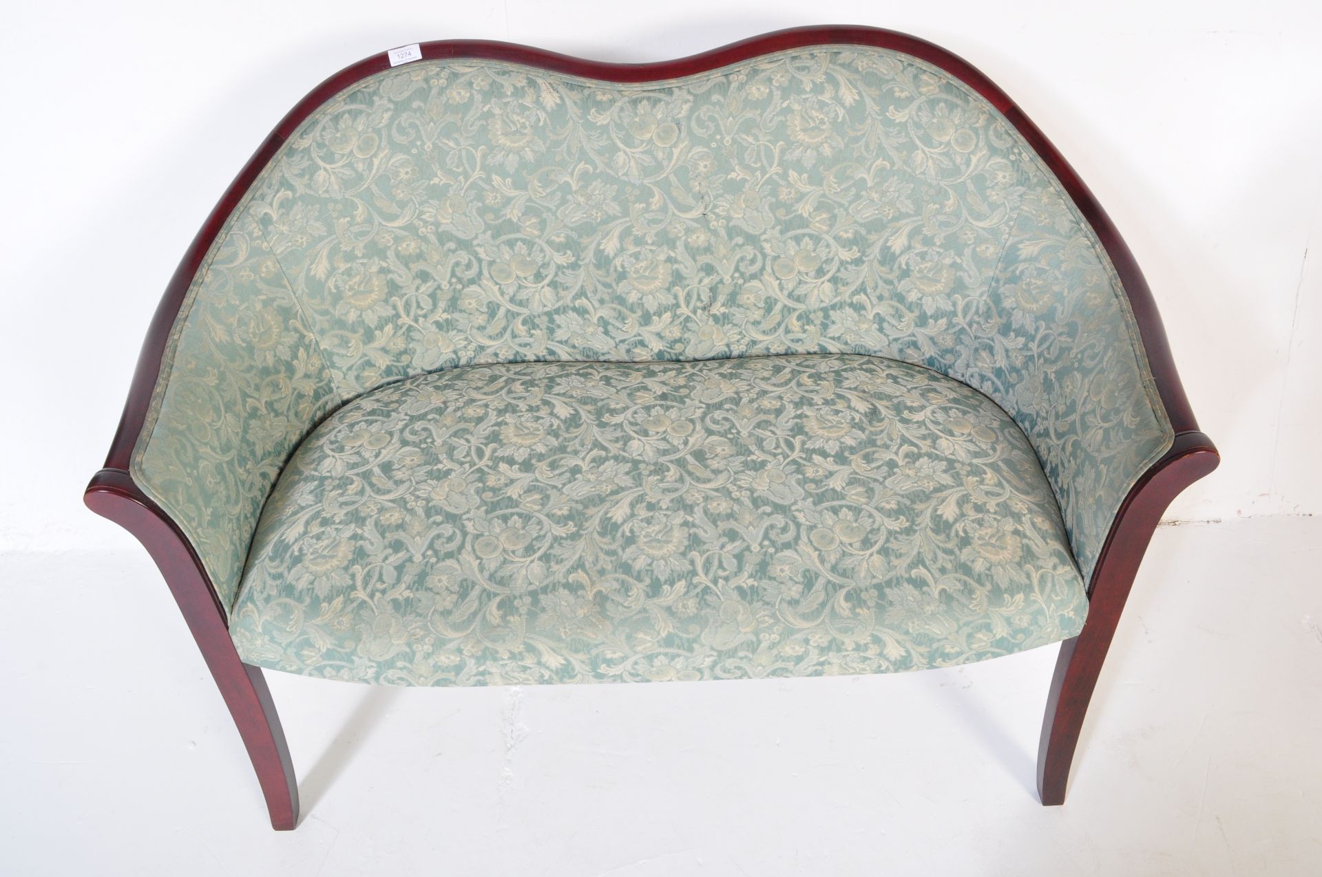 RETRO UPHOLSTERED MAHOGANY TWO SEATER SOFA - Image 3 of 5