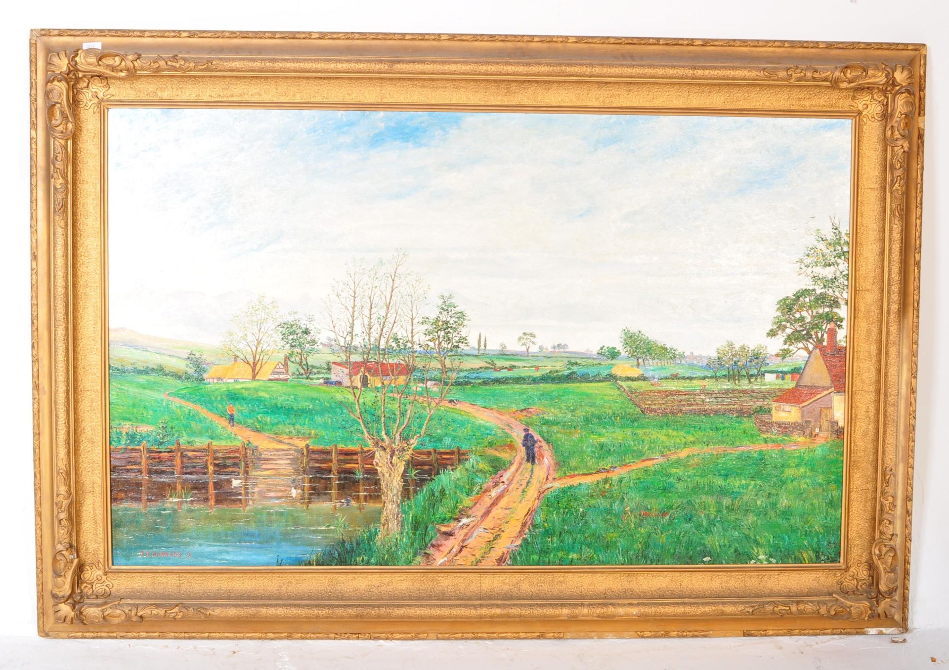 LARGE 20TH CENTURY T. J. EDWARDS OIL ON CANVAS PAINTING