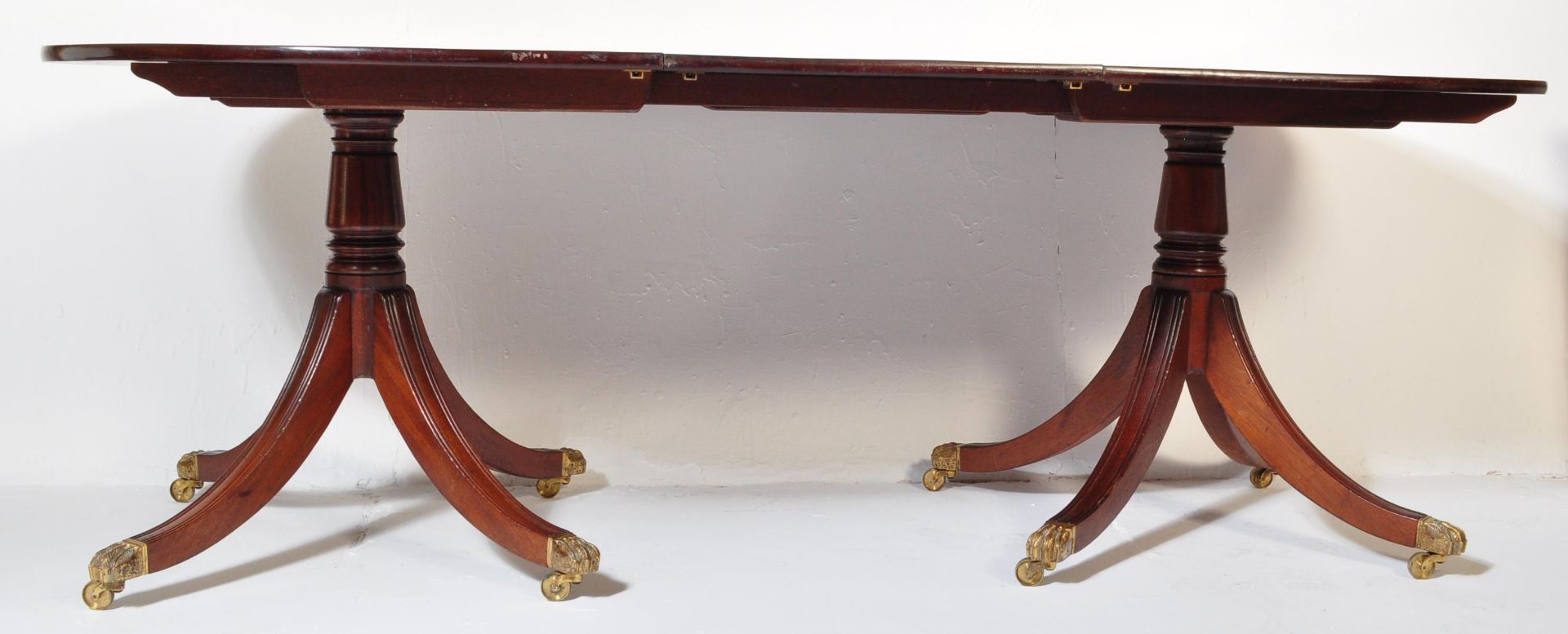 GEORGE III STYLE CUBAN MAHOGANY PEDESTAL D END DINING TABLE