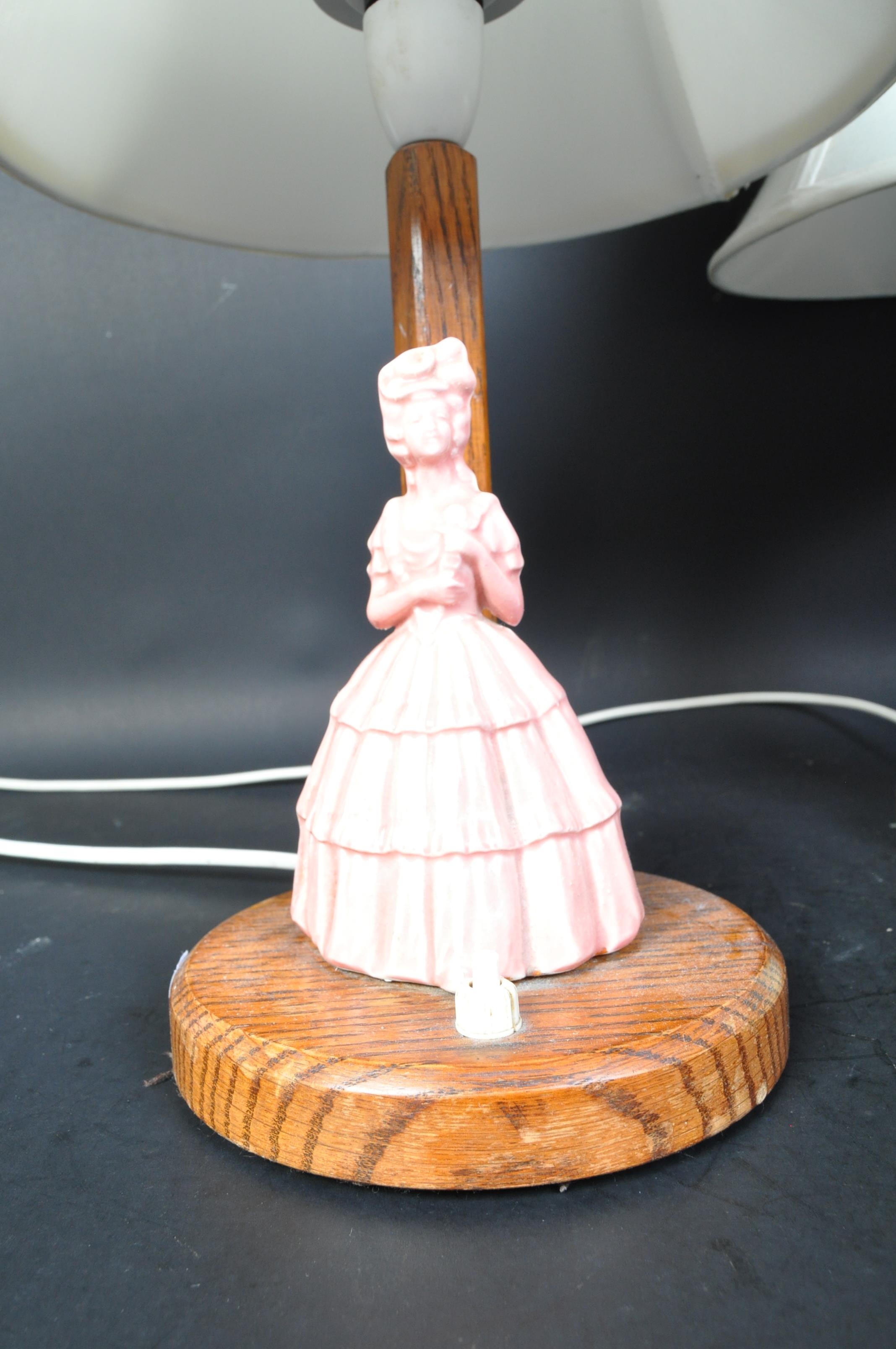 PAIR OF 1930'S ART DECO OAK & CRINOLINE LADY TABLE LAMPS - Image 3 of 5