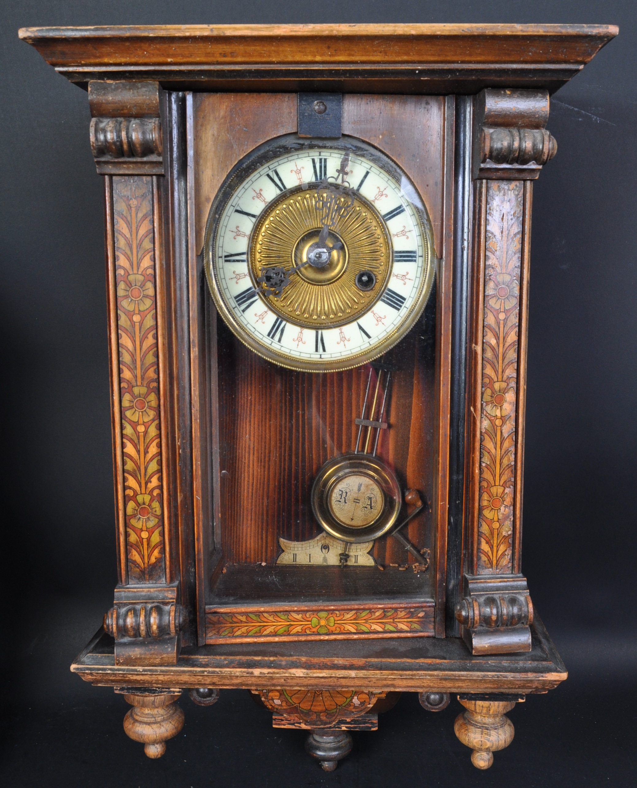 EARLY MARQUETRY WALL HANGING CLOCK & ANOTHER - Image 2 of 6