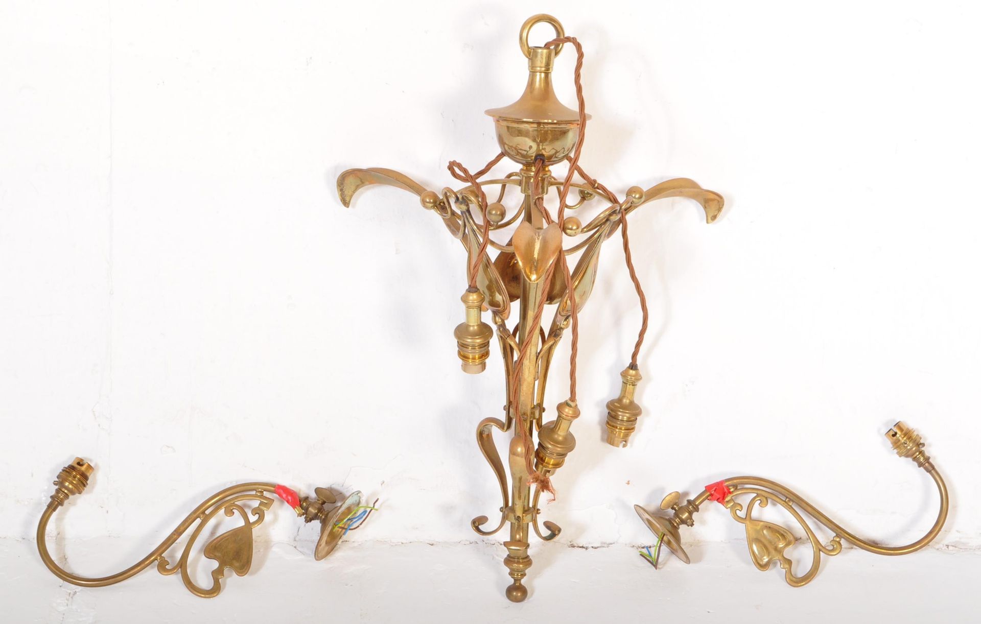 ART NOUVEAU BRASS CEILING LIGHTS & WALL MOUNTS - Image 2 of 9