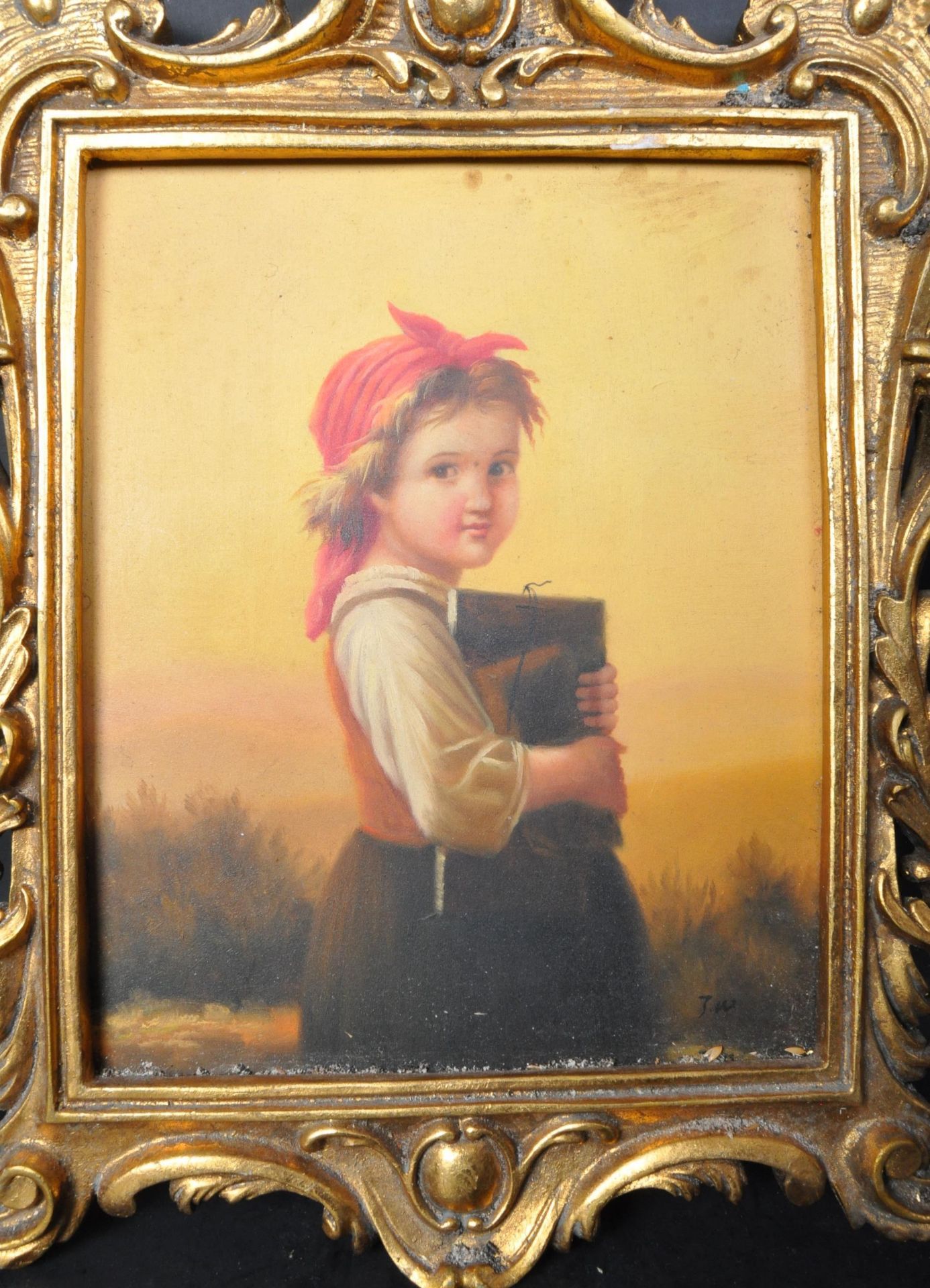 EDWARDIAN OIL ON BOARD PAINTING - GIRL HOLDING BOOK - Image 2 of 5
