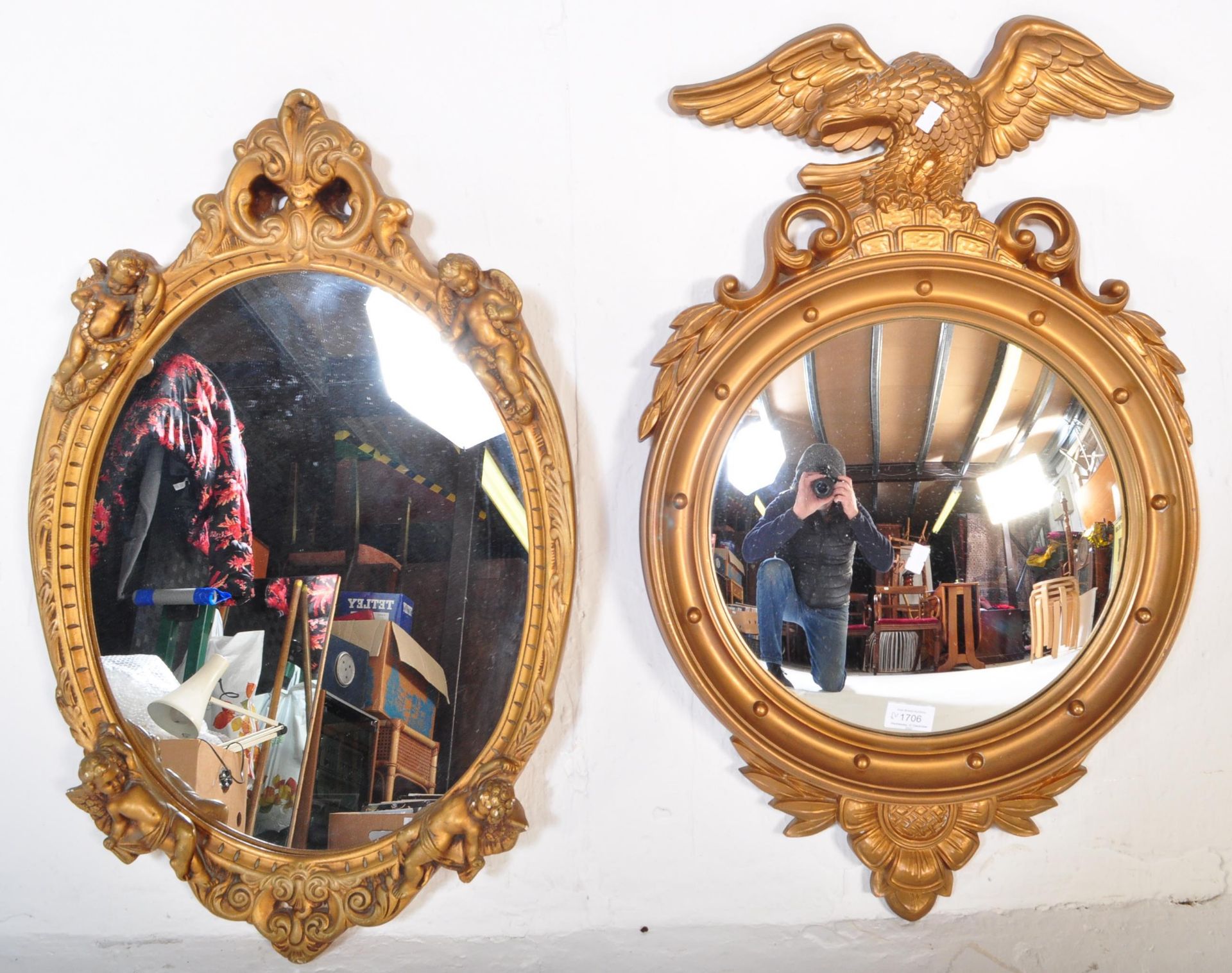 TWO VINTAGE MID 20TH CENTURY GILT FRAMED WALL MIRRORS