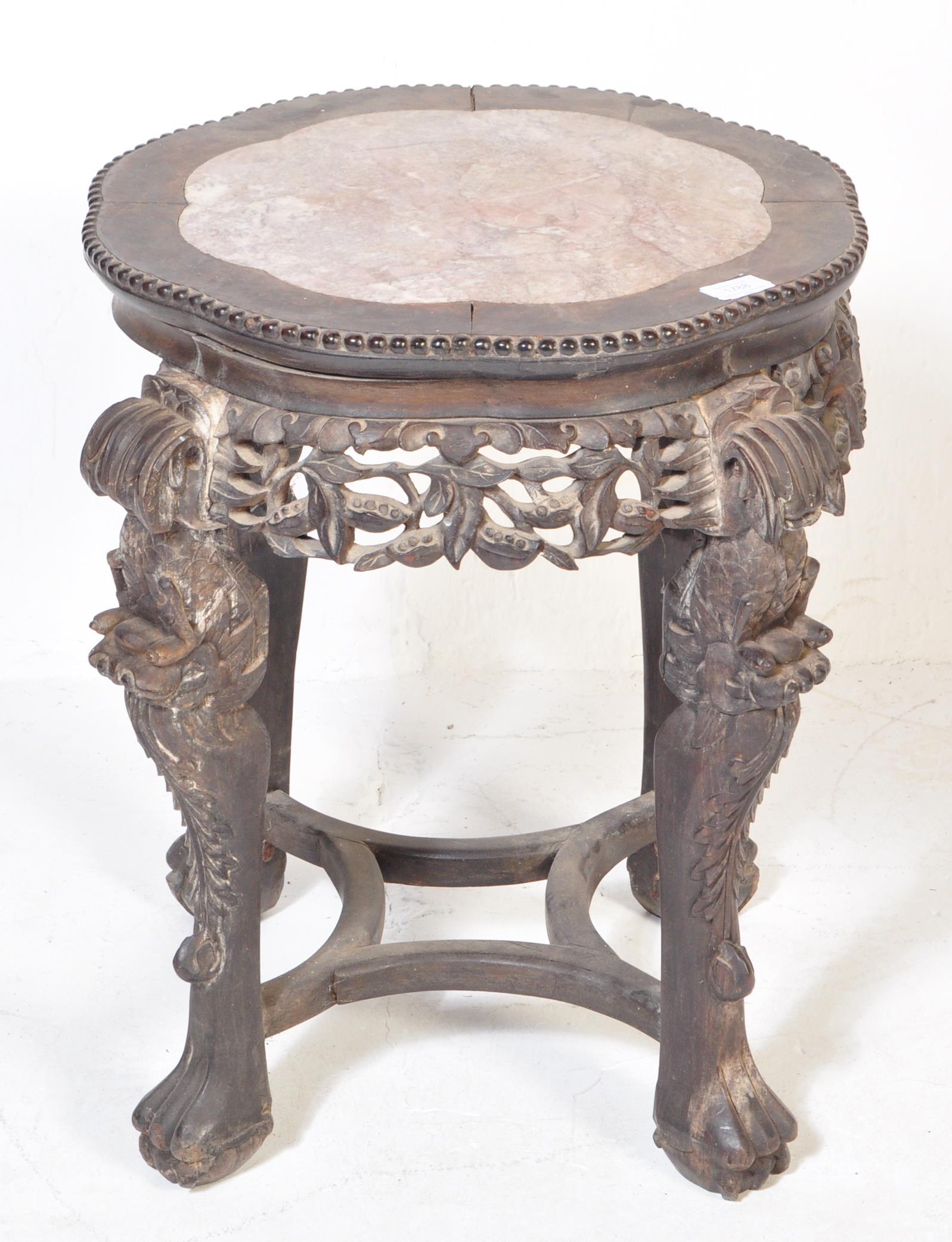 19TH CENTURY CHINESE HARDWOOD & MARBLE PLANT STAND - Image 2 of 6