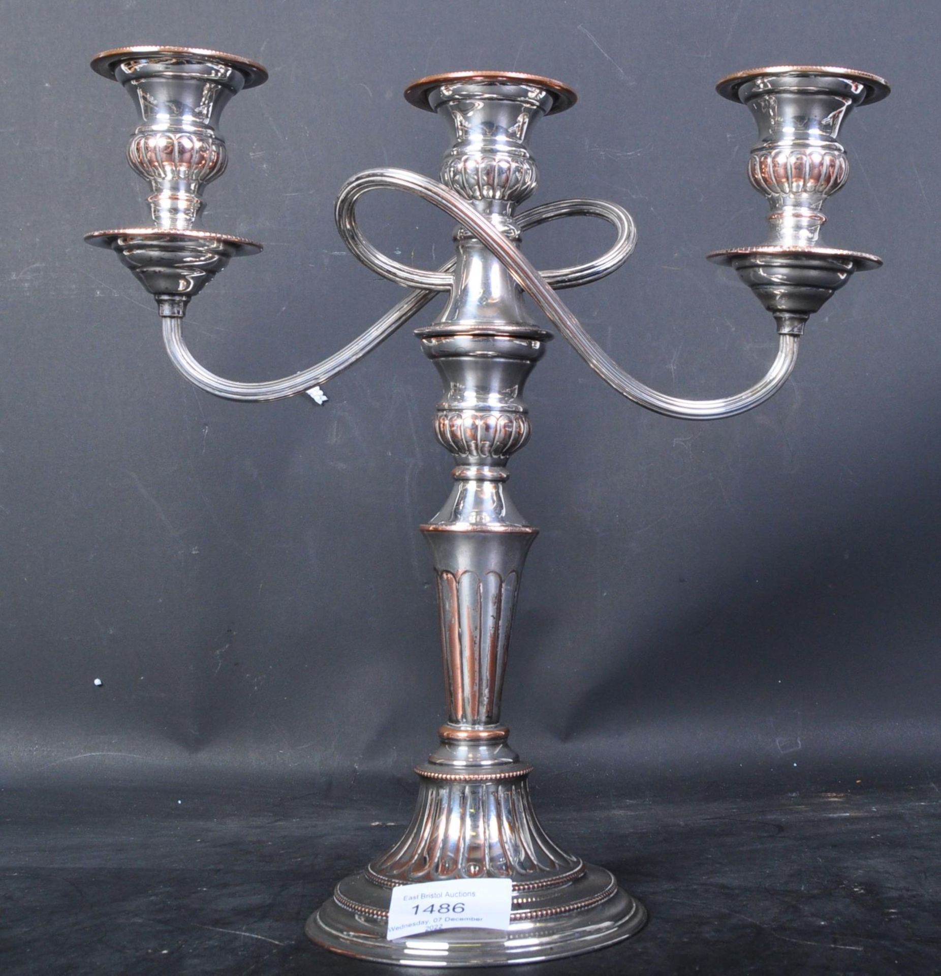 VINTAGE 20TH CENTURY SILVER ON COPPER CANDELABRA