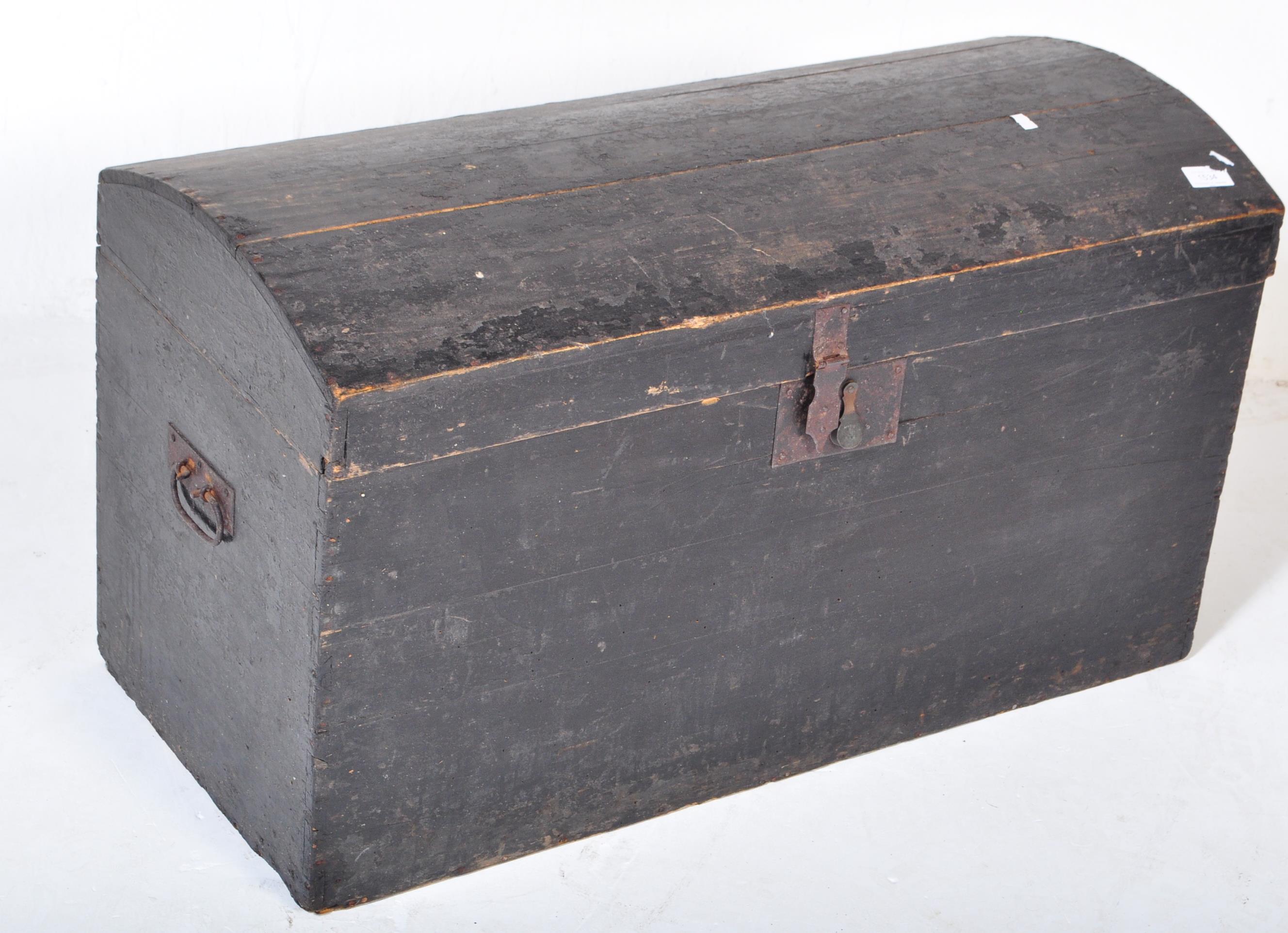 19TH CENTURY EBONISED PINE DOME TOP BLANKET BOX CHEST - Image 2 of 5
