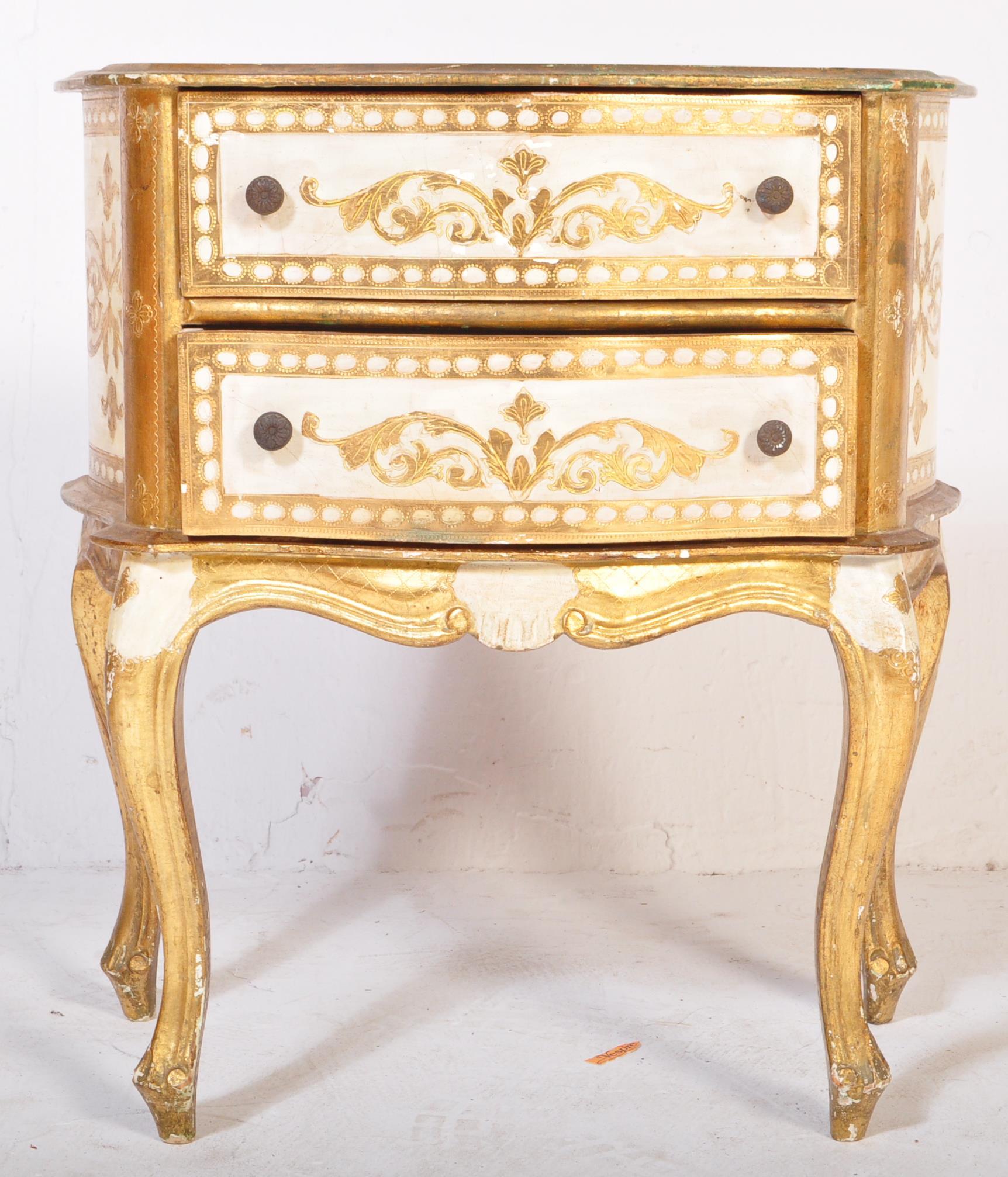 20TH CENTURY ITALIAN PAINTED GILT BEDSIDE CHEST OF DRAWERS