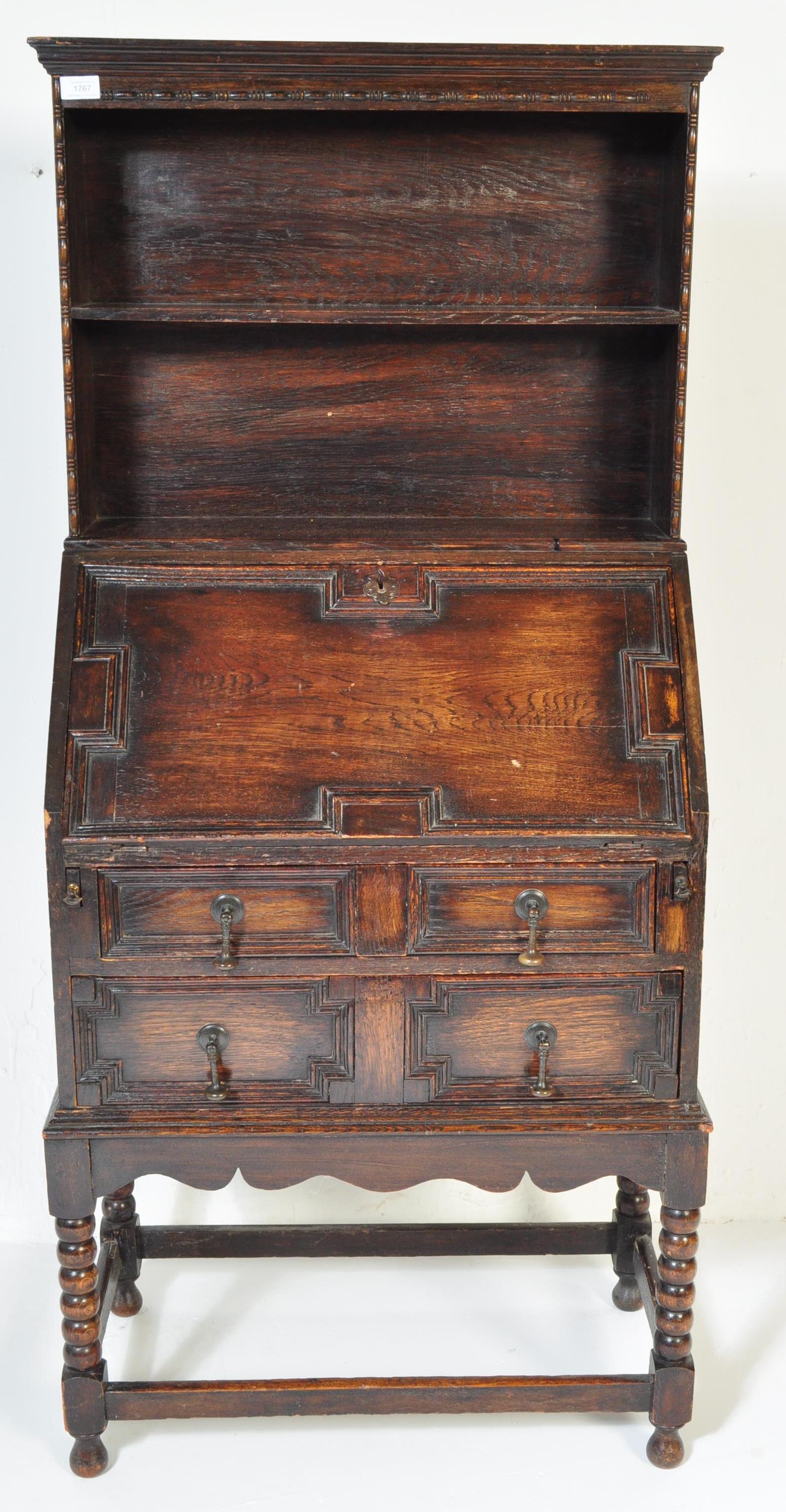 1920'S JACOBEAN REVIVAL OAK BUREAU BOOKCASE - Image 2 of 6