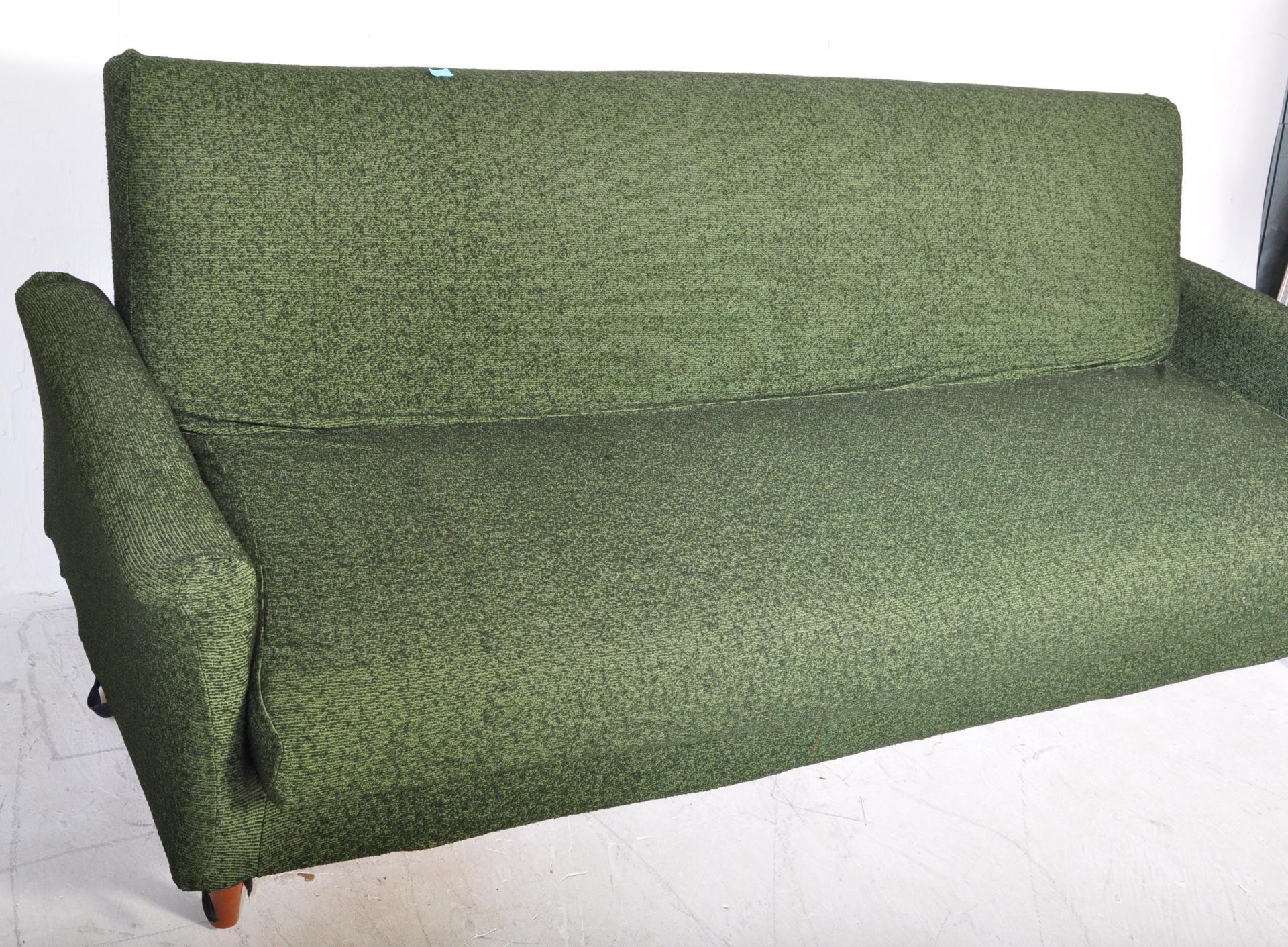 RETRO VINTAGE UPHOLSTERED GREEN FOUR SEATER SOFA - Image 2 of 6