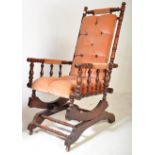 VICTORIAN MAHOGANY UPHOLSTERED BOSTON ROCKER CHAIR