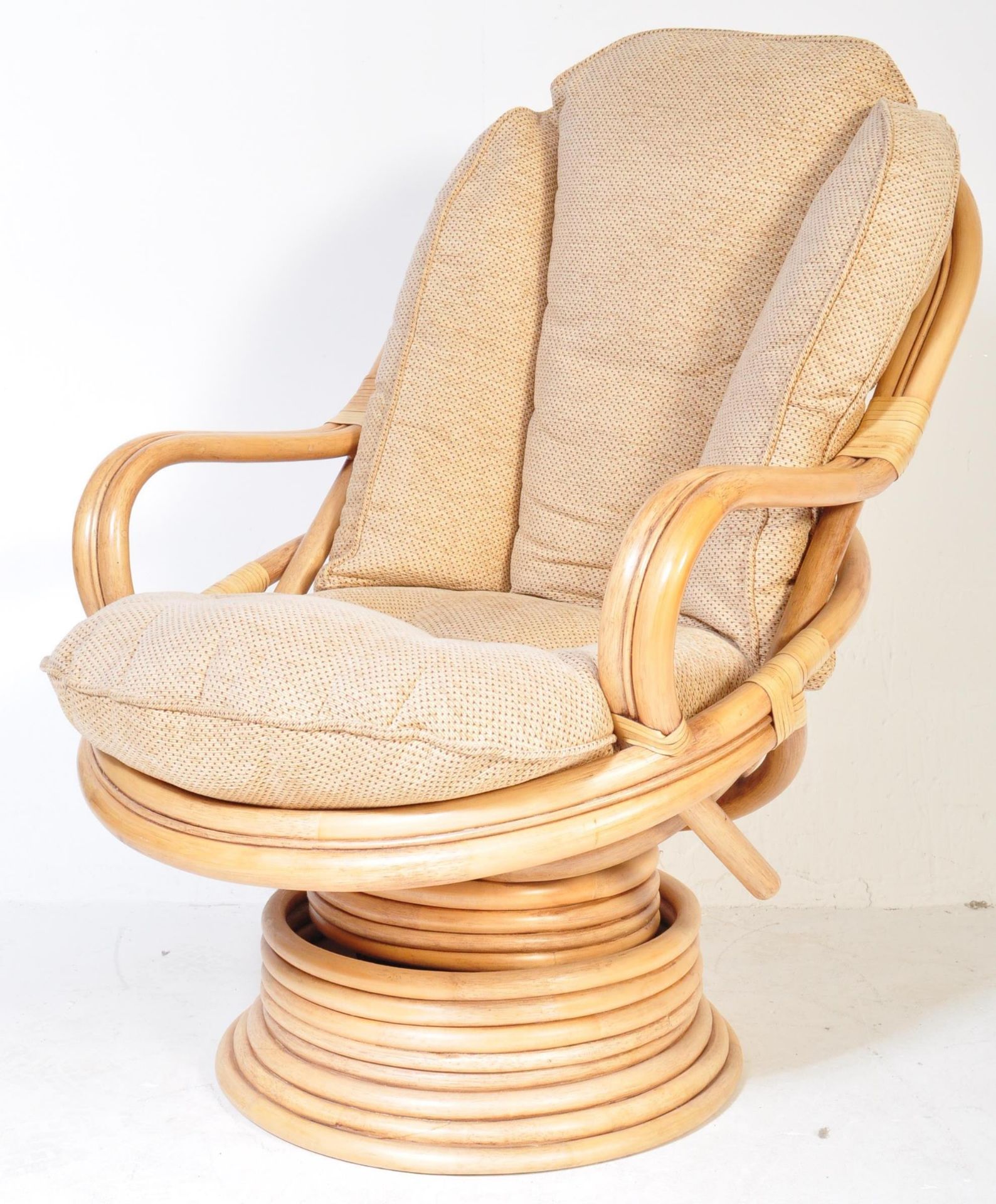 RETRO 20TH CENTURY BAMBOO WICKER SWIVEL ARMCHAIR