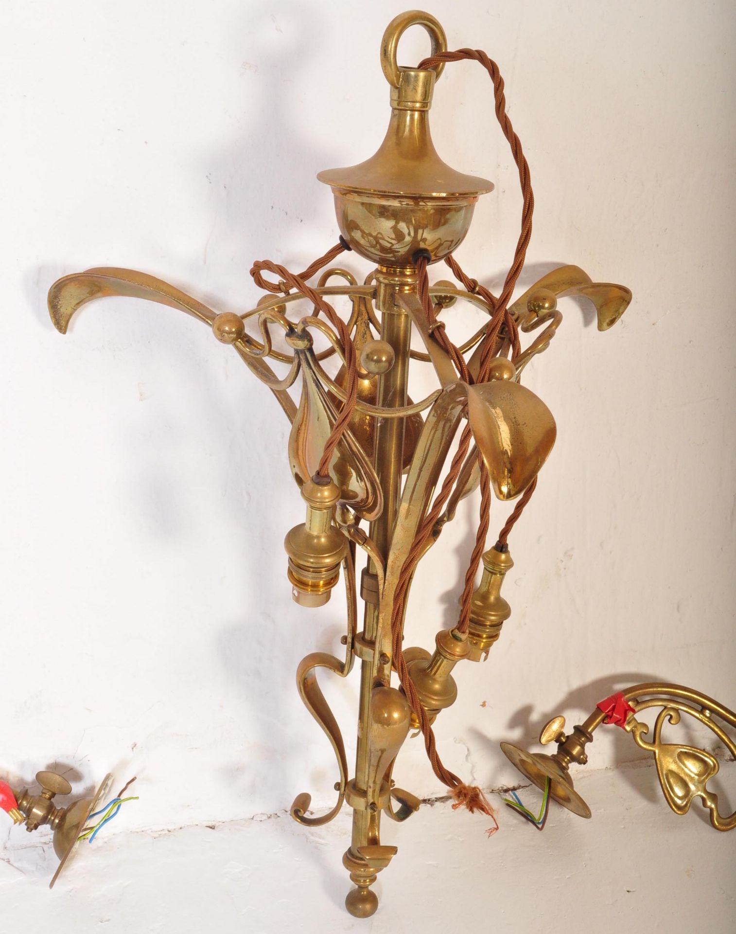 ART NOUVEAU BRASS CEILING LIGHTS & WALL MOUNTS - Image 3 of 9