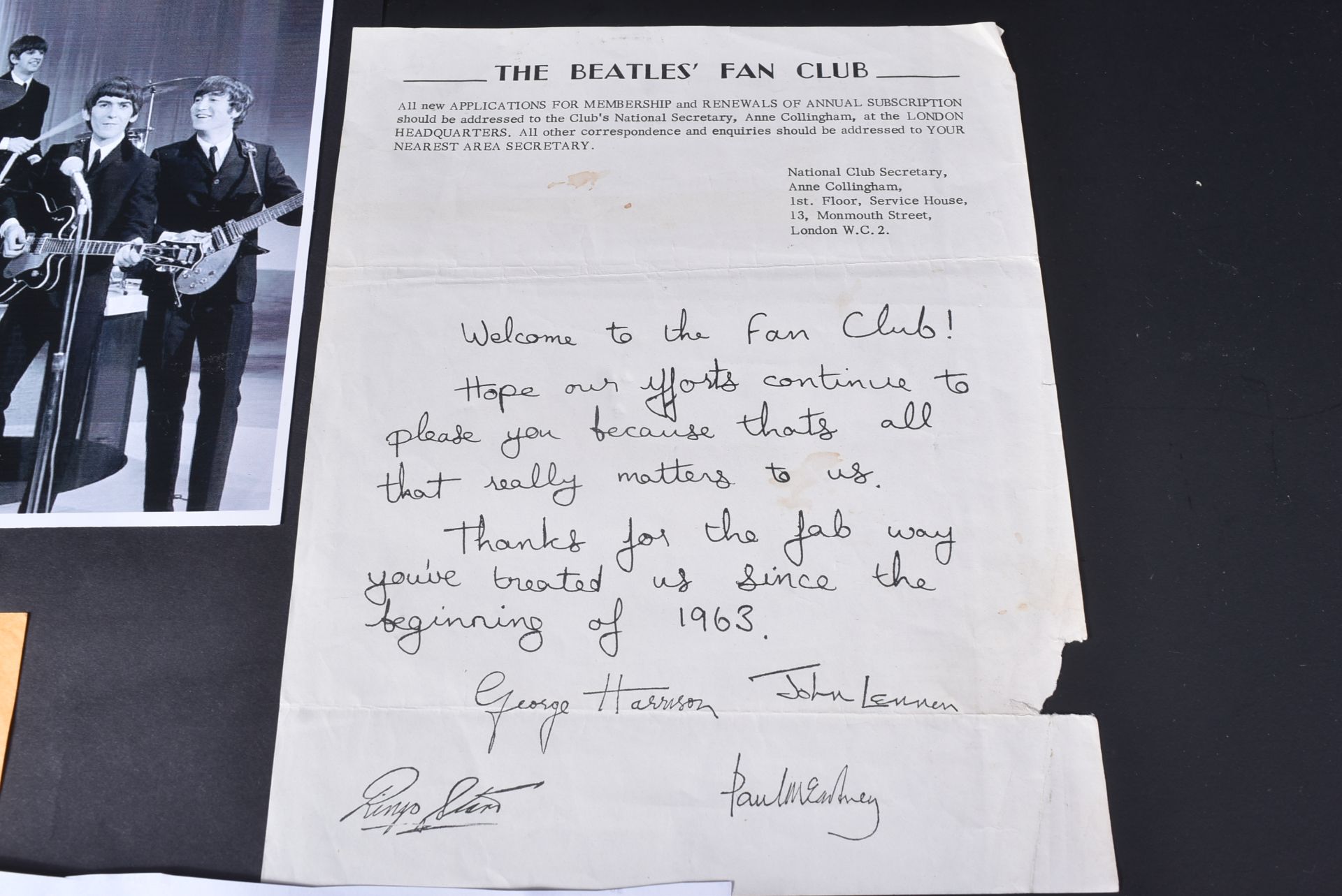 THE BEATLES - ORIGINAL TICKET STUB & FAN CLUB LETTER - Image 2 of 4