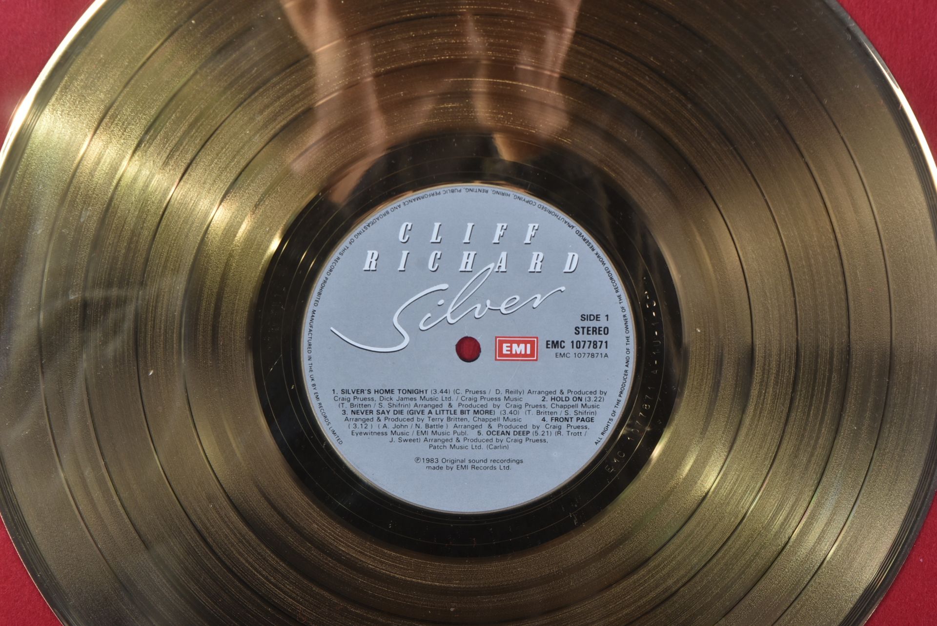 CLIFF RICHARD - SILVER - ORIGINAL EMI PRESENTATION GOLD DISC - Image 2 of 4