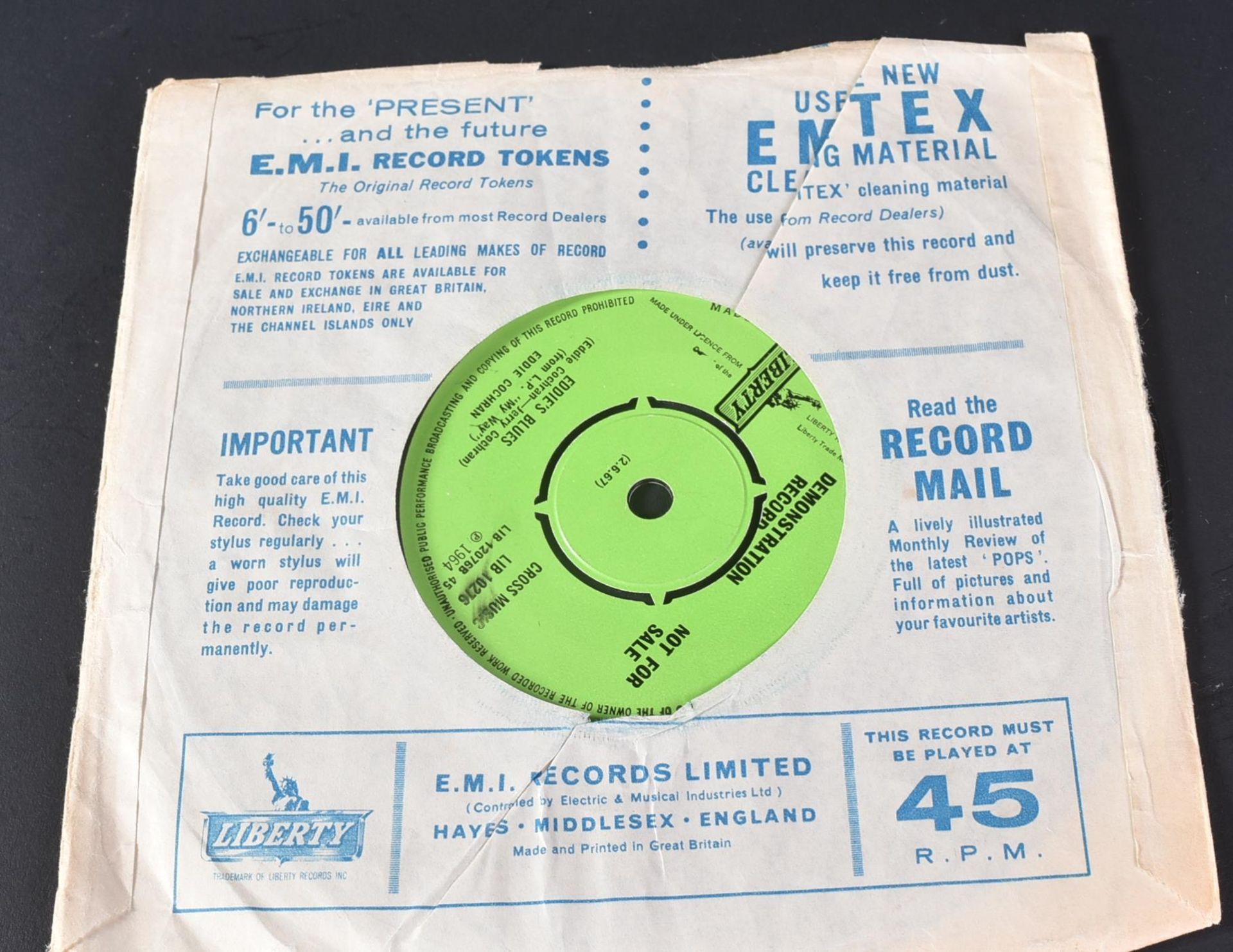 EDDIE COCHRAN - TWO ORIGINAL DEMO / DEMONSTRATION 45RPM RECORDS - Image 2 of 3