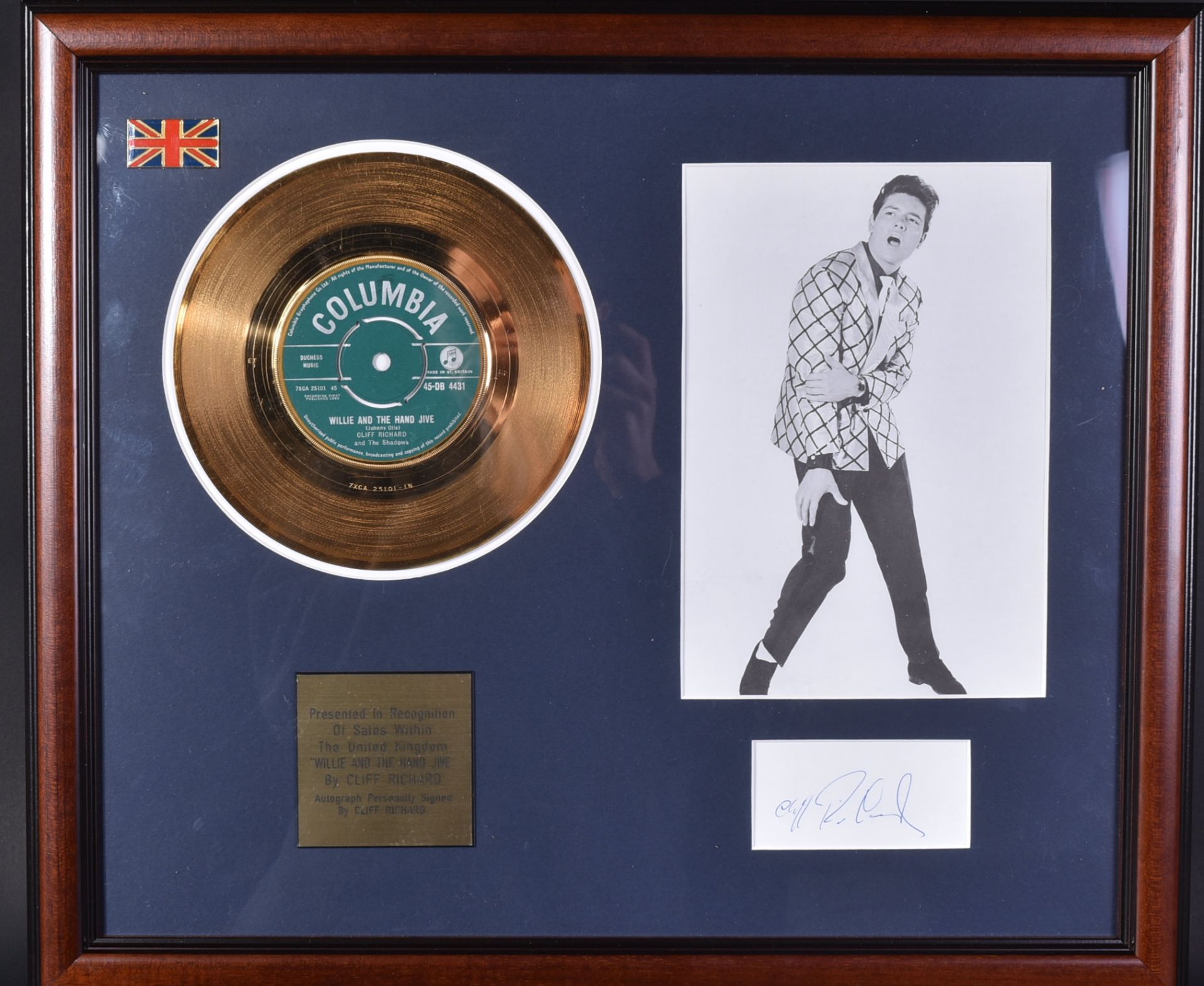 CLIFF RICHARD - PRESENTATION GOLD DISC WITH AUTOGRAPH
