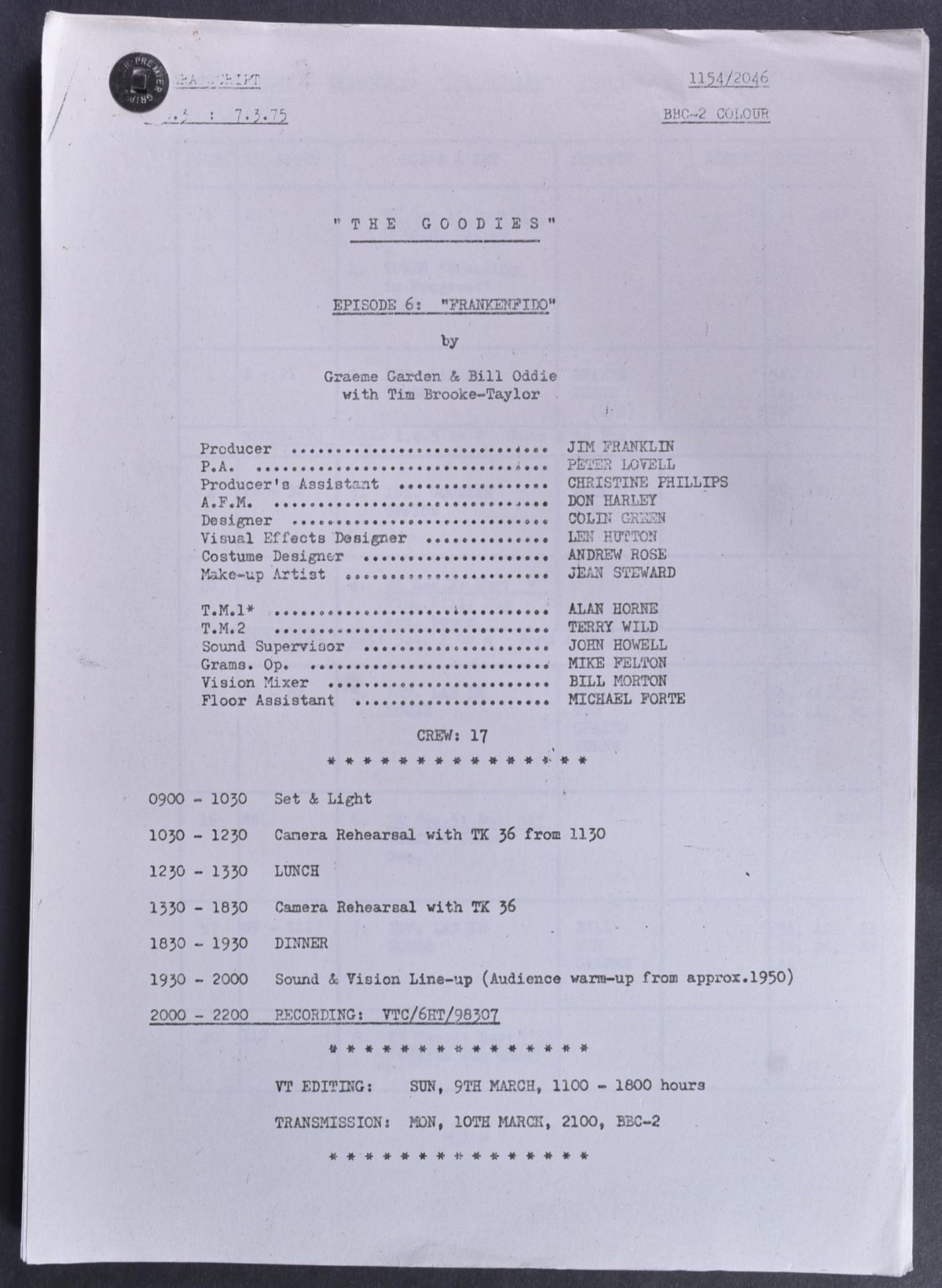 THE GOODIES (BBC 1970-1982) – ORIGINAL CAMERA SCRIPT