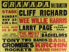 GRANADA MUSIC POSTER 1958 - CLIFF RICHARD, WEE WILLY HARRIS ETC