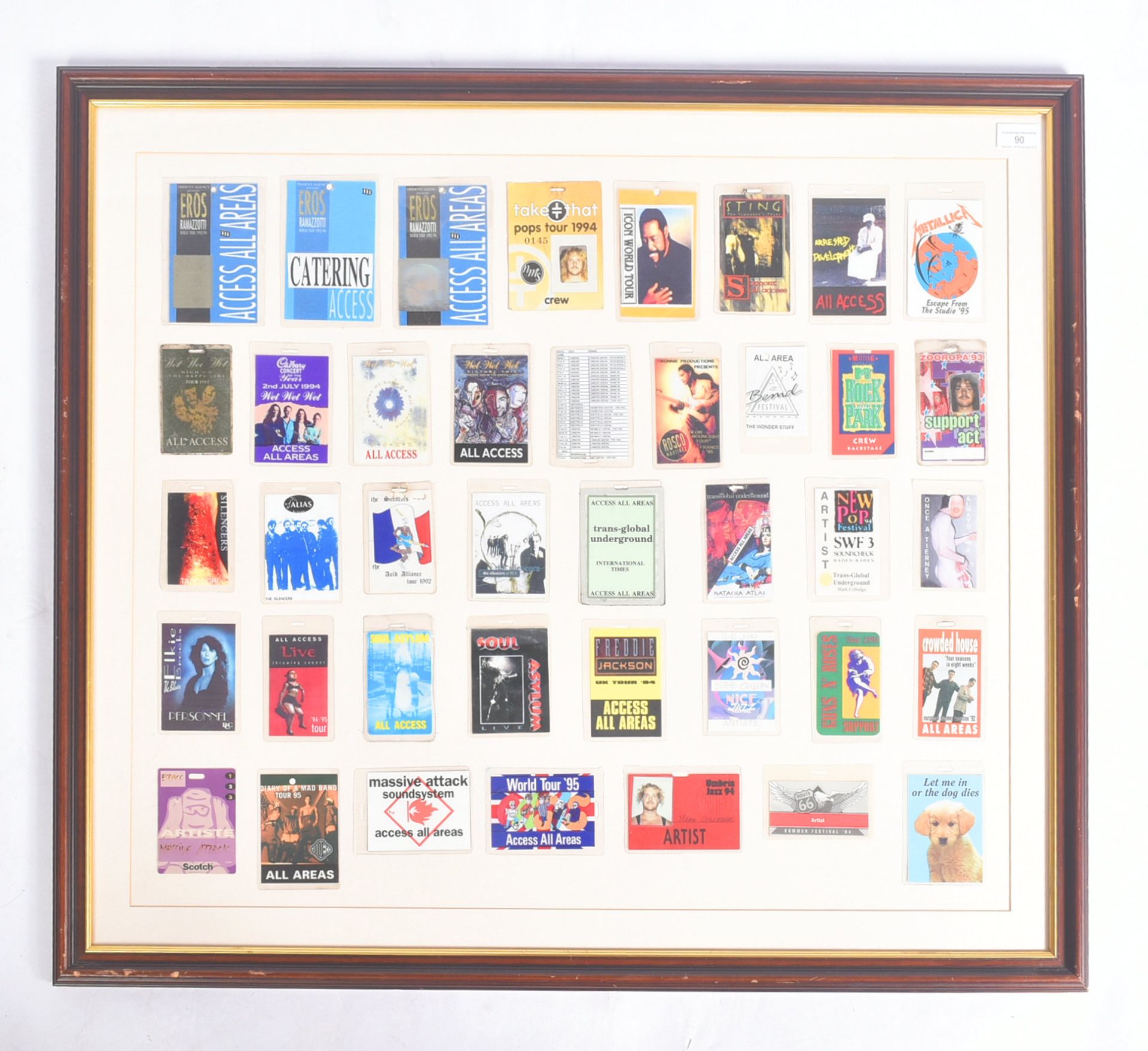 MUSIC MEMORABILIA - BACKSTAGE PASSES - LARGE FRAMED DISPLAY - Image 2 of 7