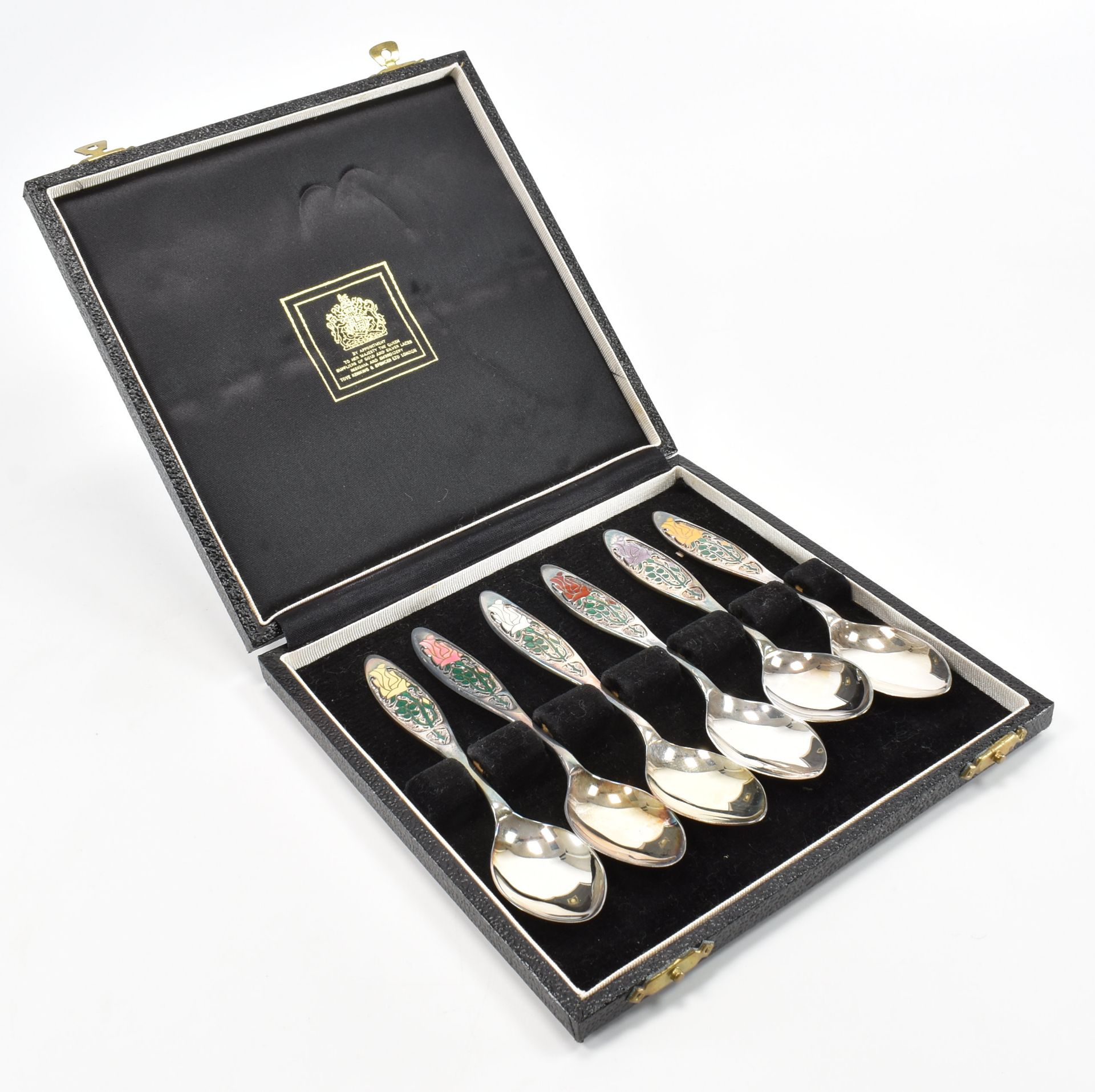 HALLMARKED 'YEAR OF THE ROSE' ENAMEL DECORATED TEASPOONS